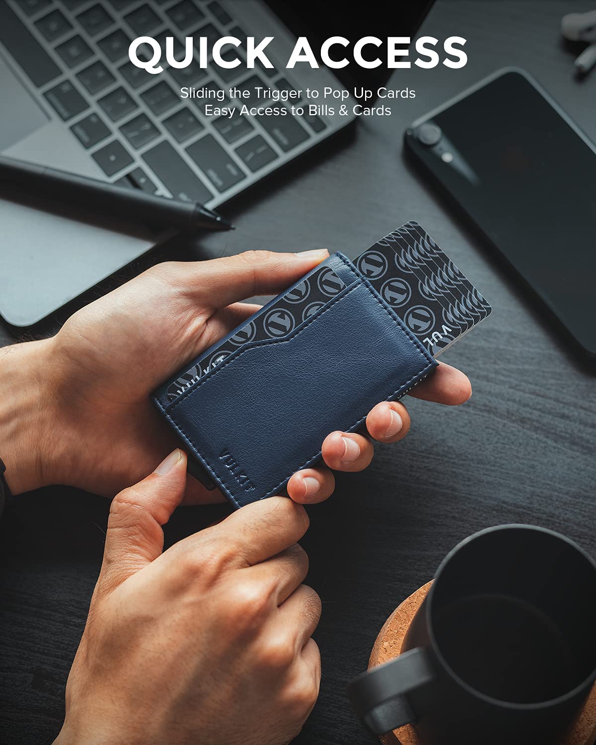 VULKIT Minimalist RFID Blocking Pop Up Wallet with Double ID Windows - Holds 12 Cards, Perfect for Travel, Business, and Everyday Use