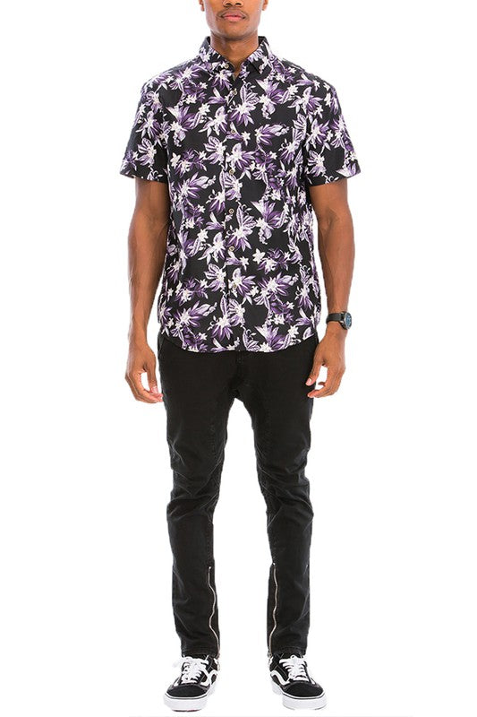 Hawaiian Button Down Shirt for Men - Tropical Floral Print Short Sleeve Casual Shirt - Perfect for Beach Vacation, Summer Party & Hawaiian Theme Events