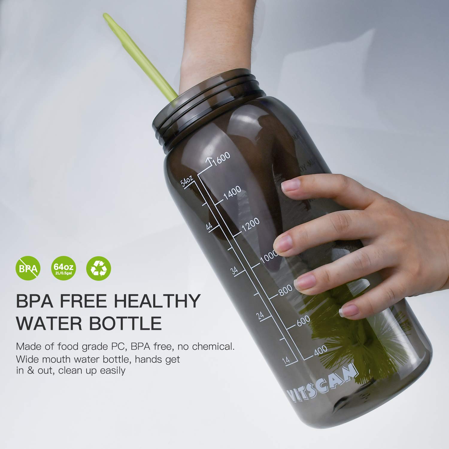 64oz Motivational Water Bottle with Straw & Handle - BPA Free 2L for Gym, Office & Outdoor