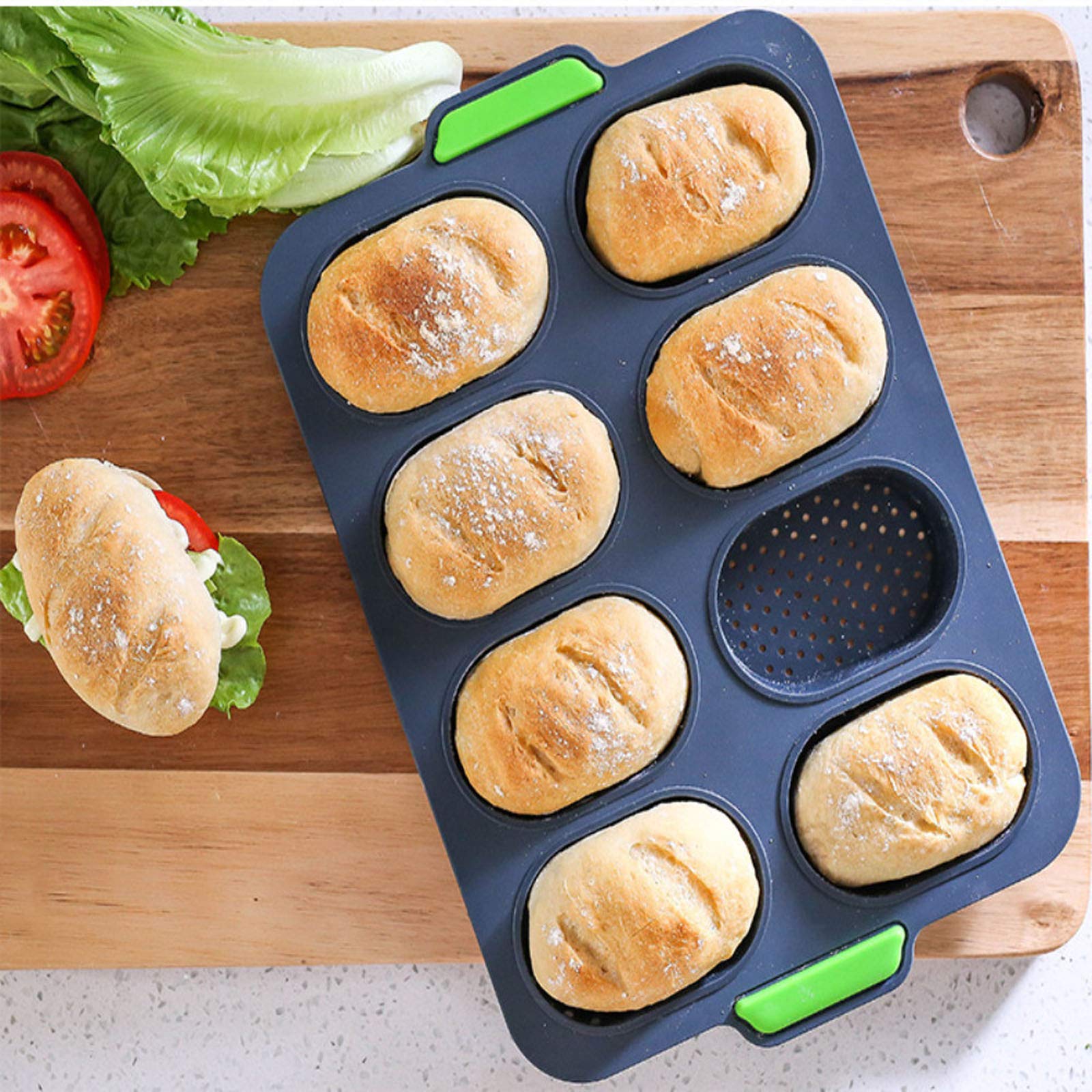 Non-Stick French Bread Tray for Baking - Baguette Mold & Mini Cake Pan for DIY Breadsticks, Brownies, Rolls with Crispy Crusts | Perfect for Home Bakers, Bread Making, Pastry & Dessert Preparation (Grey)