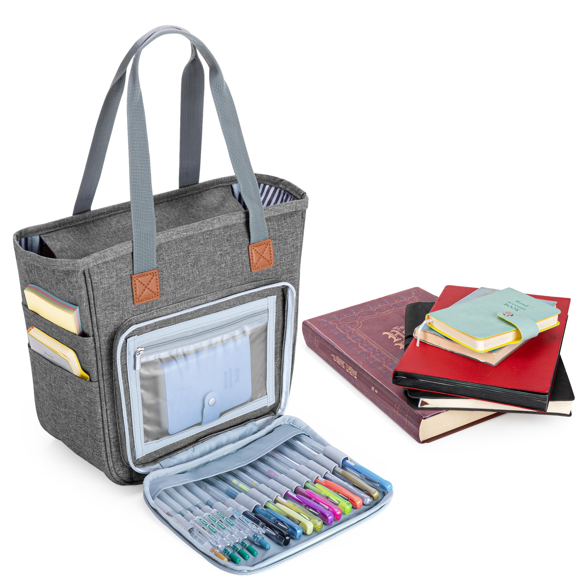 LUXJA Women's Bible Tote Bag with Multiple Pockets - Large Religious Book Carrier for Bible Study, Church & Travel - Gray