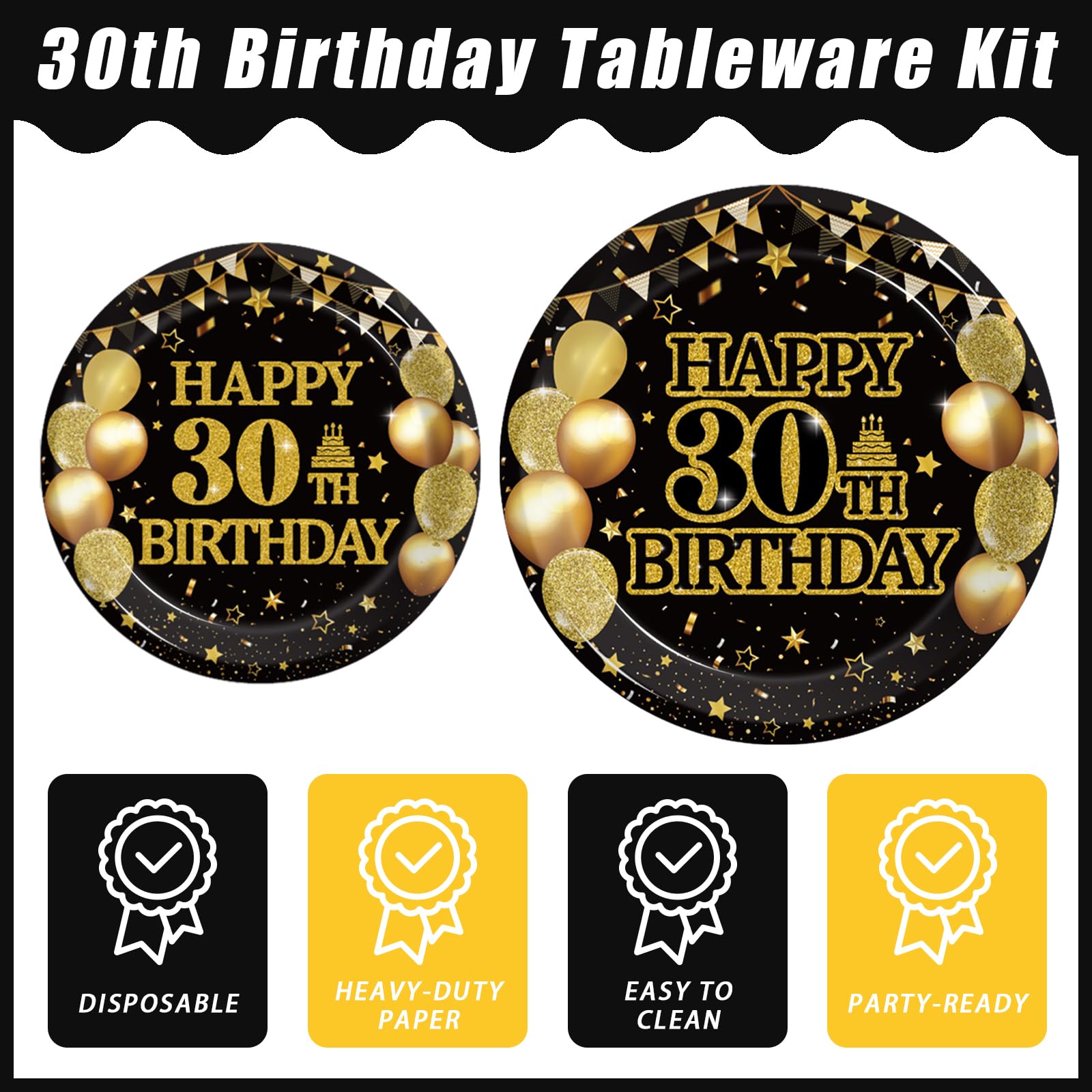 96-Piece 30th Birthday Party Tableware Set - Back in 1995 Themed Decorations for Men & Women | Disposable Paper Plates, Napkins, Forks & Favors (Serves 24) - Perfect for 90s Nostalgic Parties, Milestone Celebrations & Themed Gatherings