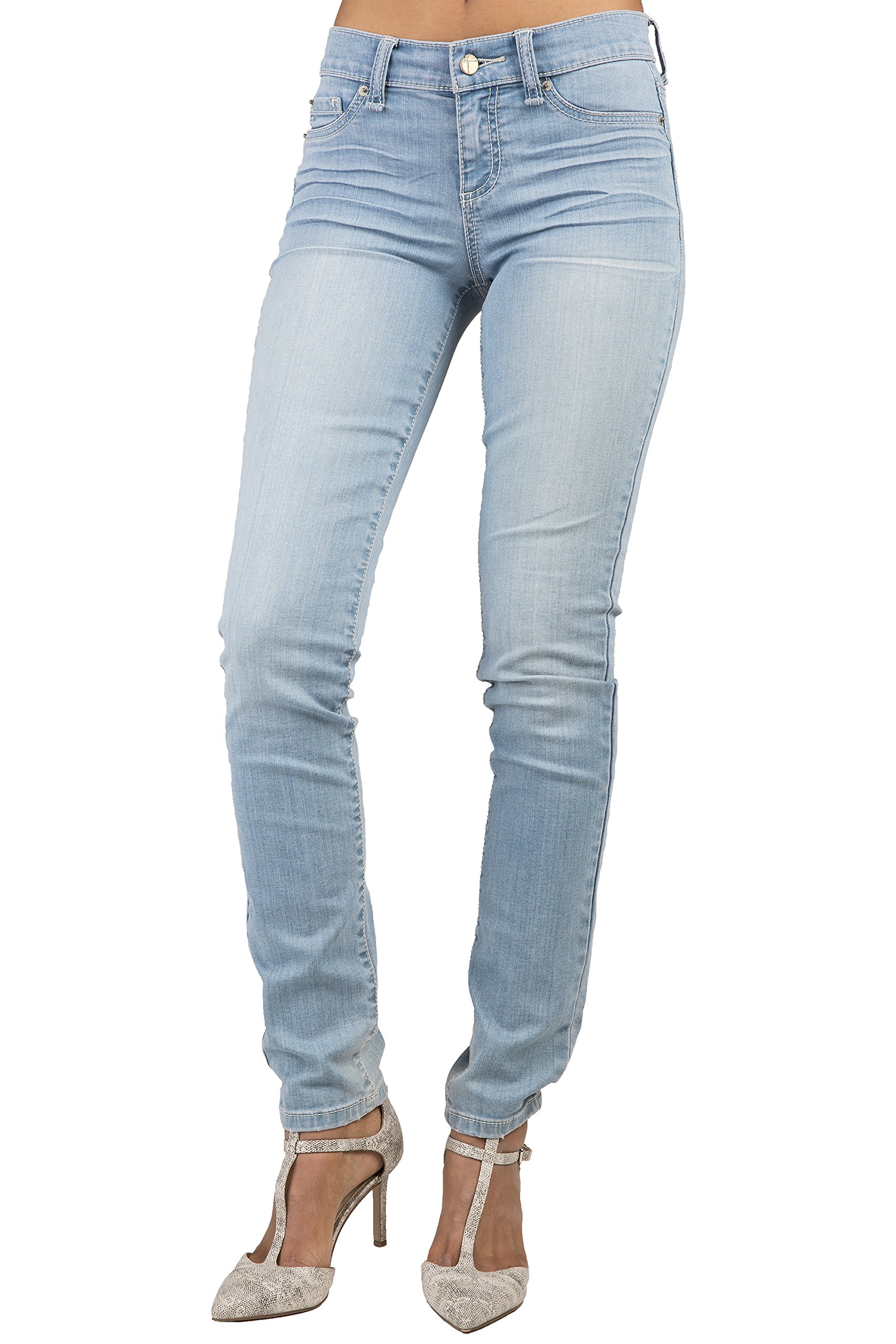 Women's Stretch Light Wash Skinny Jeans with Faux Pockets - Premium Denim for Casual Wear & Everyday Outfits
