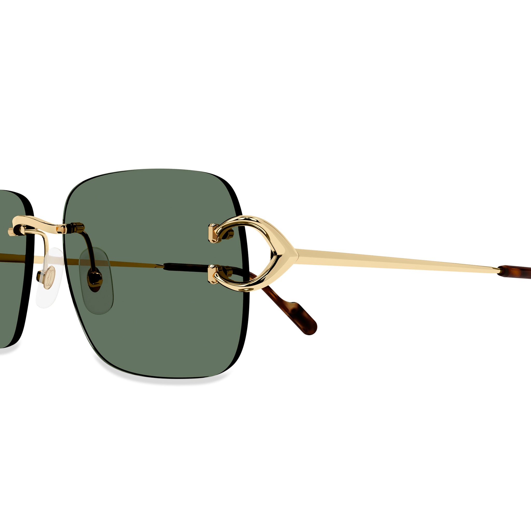 Cartier CT0330S 002 C Decor Gold Green Rimless Sunglasses for Women - Luxury Designer Shades for Driving, Beach & Outdoor Activities