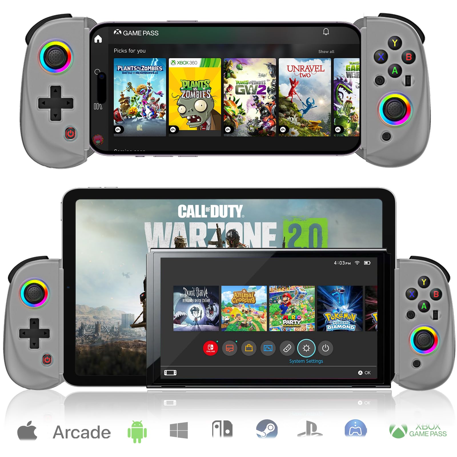 Universal Wireless Bluetooth Gamepad Controller for iPad, iPhone, Android, PC, Switch & PS4 - Compatible with Xbox Cloud Gaming, PS Remote Play, Steam Link & Call of Duty - Perfect for Mobile Gaming, Cloud Gaming & Console Streaming