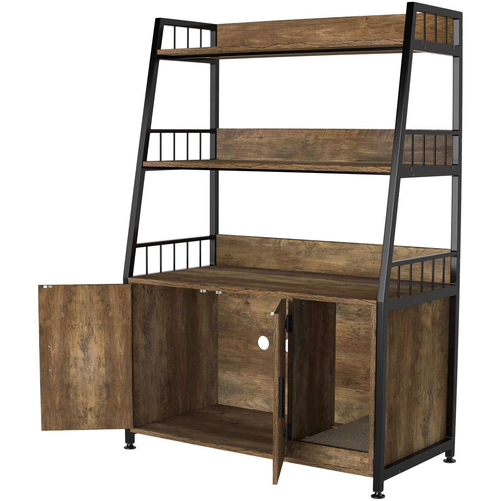 GDLF Large Hidden Cat Litter Box Enclosure Furniture with Shelf - Wooden Sturdy Cat Washroom Storage Cabinet with Scratching Post, Light Brown - Perfect for Living Room, Bedroom, or Home Office Décor