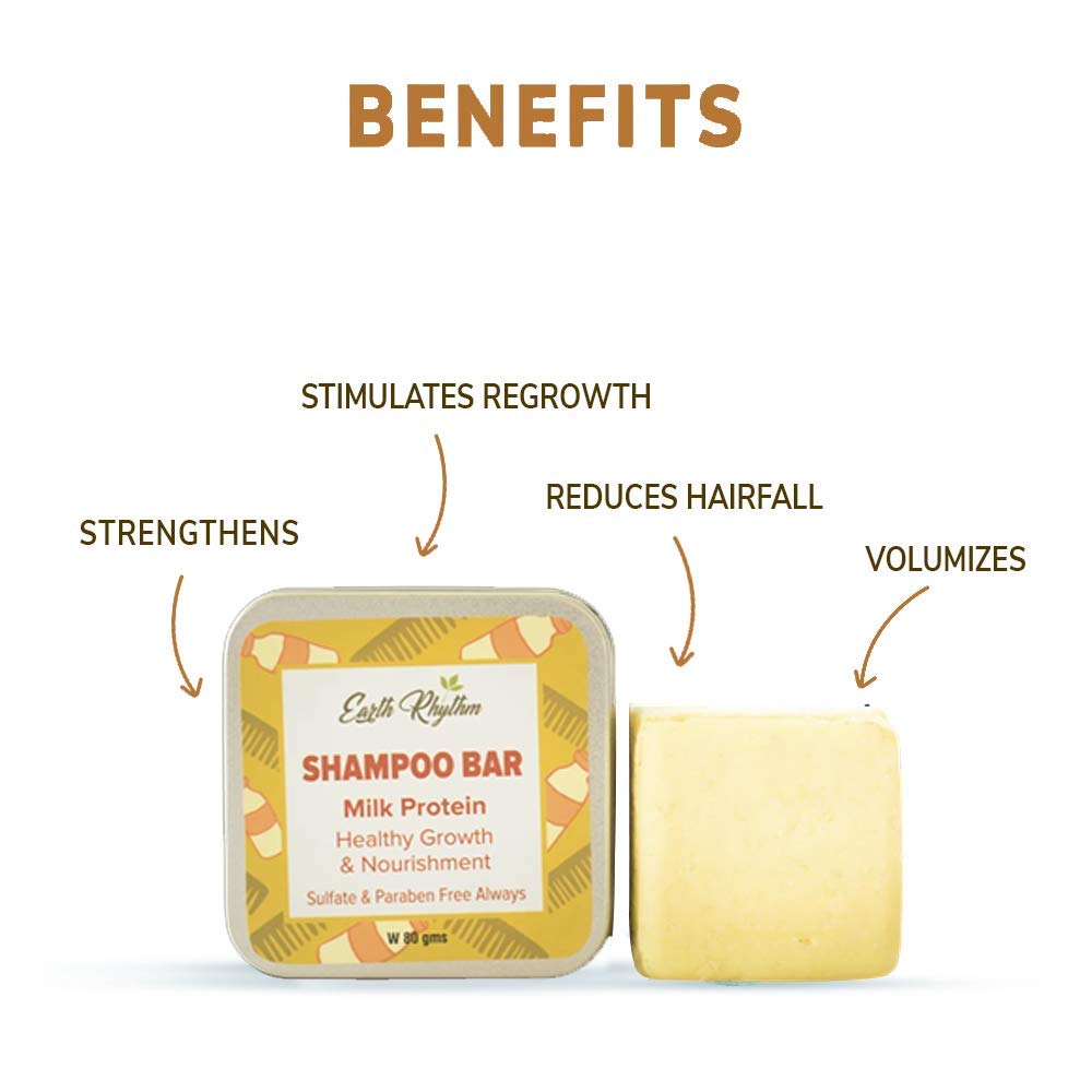 Earth Rhythm Milk Protein Shampoo Bar for Hair Growth | Sulfate & Paraben Free Solid Shampoo | Strengthens & Thickens Hair | 80g Eco-Friendly Tin | Perfect for Travel, Gym & Zero-Waste Lifestyle