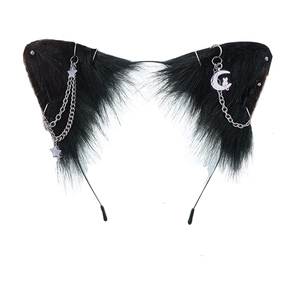 VIGVAN Gothic Punk Cat Ears Headband - Black Cross Cat Ear Hair Clips for Women | Perfect for Halloween Costumes, Cosplay, Anime Conventions & Gothic Fashion
