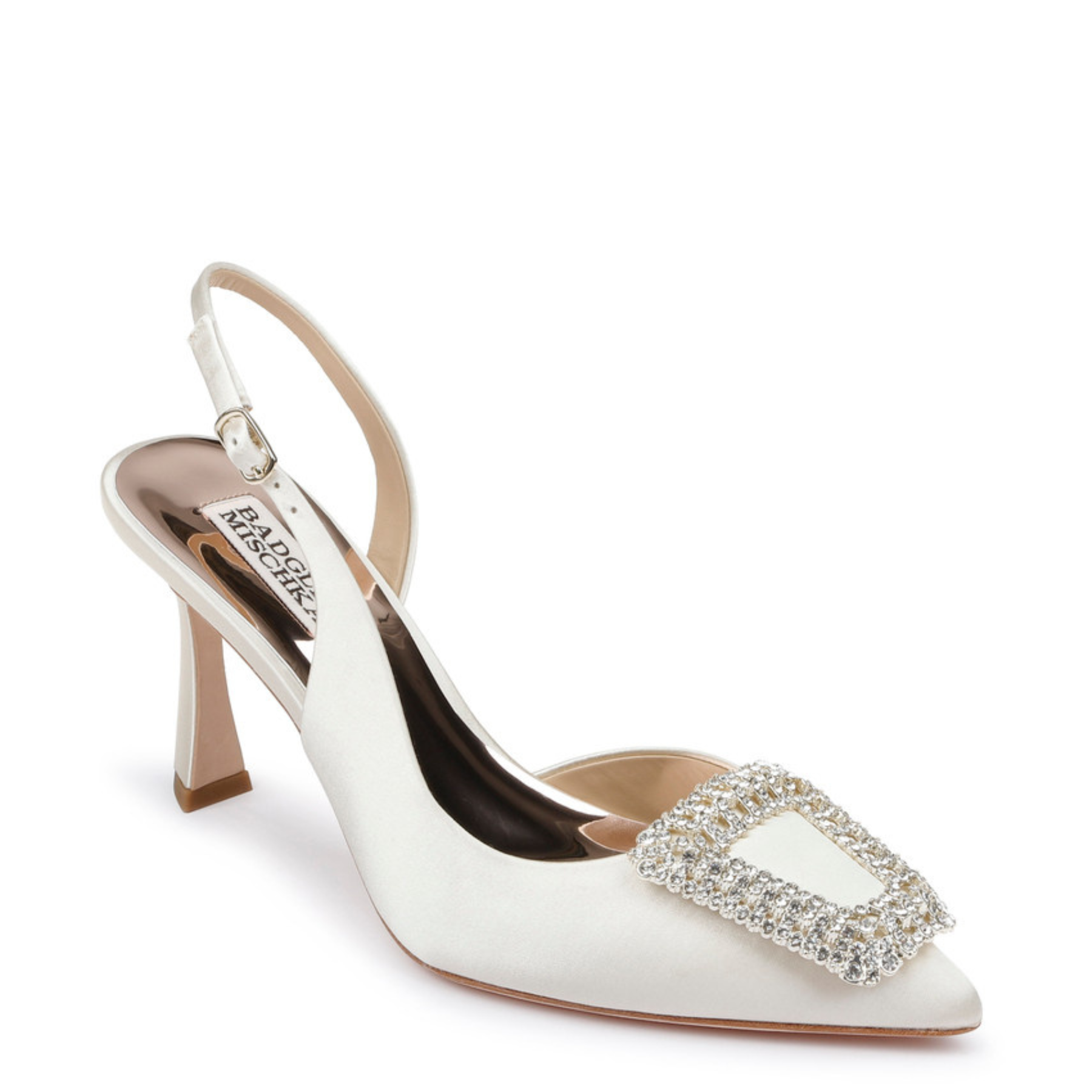 Enida Women's Pointed Toe Stiletto Heel Slingback Sandals with Crystal Buckle - Ivory | Elegant Evening Party Shoes for Weddings, Prom & Special Occasions