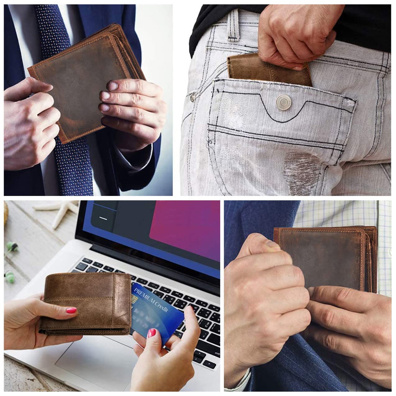 Genuine Washed Calf Leather RFID Blocking Bifold Wallet for Men with Coin Pocket & ID Slot - Premium Slim Minimalist Men's Wallet (Black) - Perfect for Everyday Carry, Travel & Business