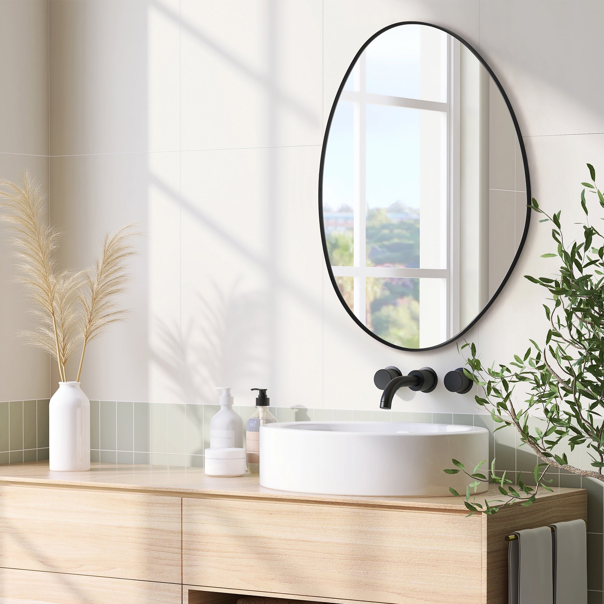 28x36 Irregular Aluminum Framed Bathroom Wall Mirror - Modern Aura Design for Vanity, Powder Room & Home Decor