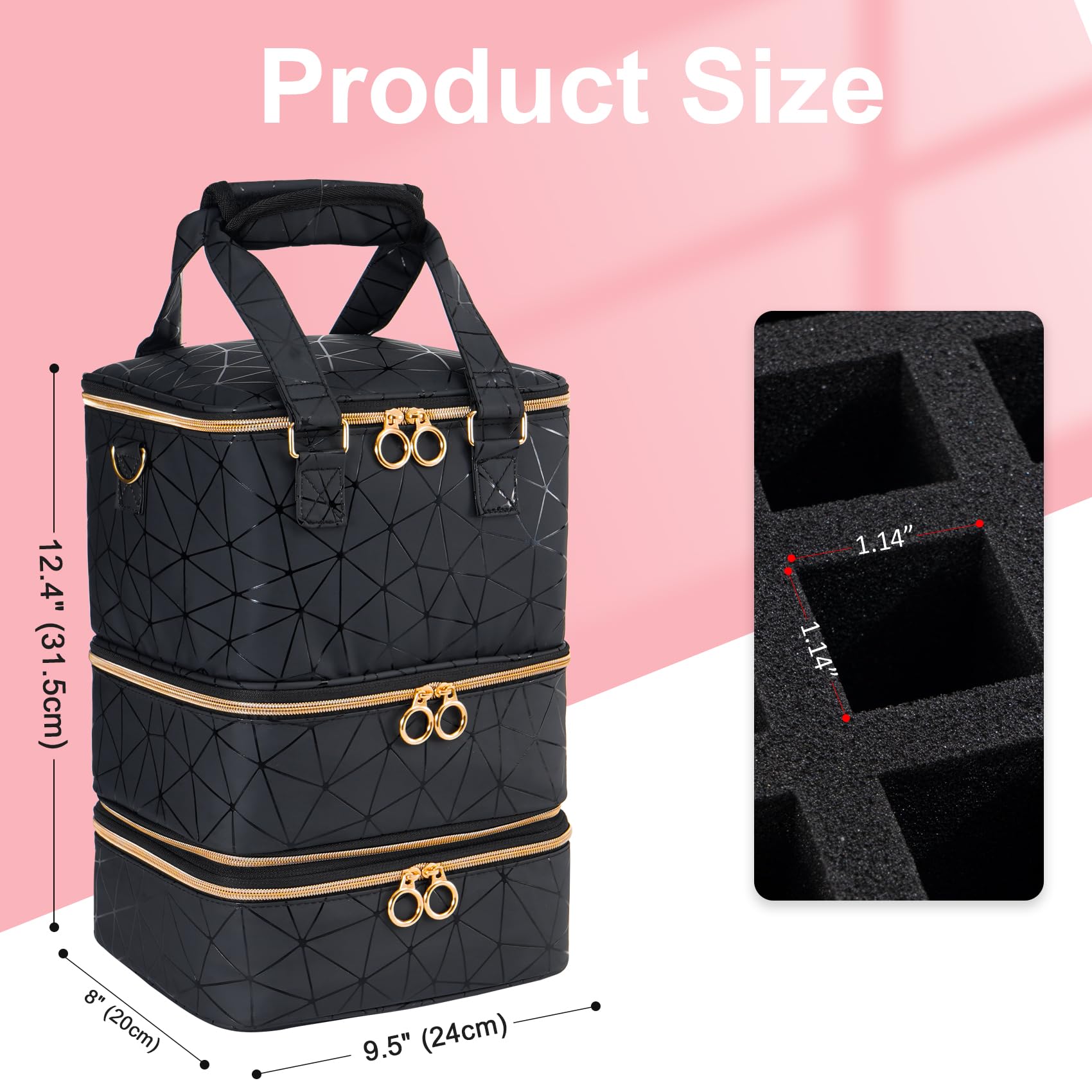 Uross 60 Bottle Nail Polish Organizer Bag - Professional Nail Tech Storage Case for Polish & Nail Art Supplies (Black) - Perfect for Salon, Travel & Home Organization