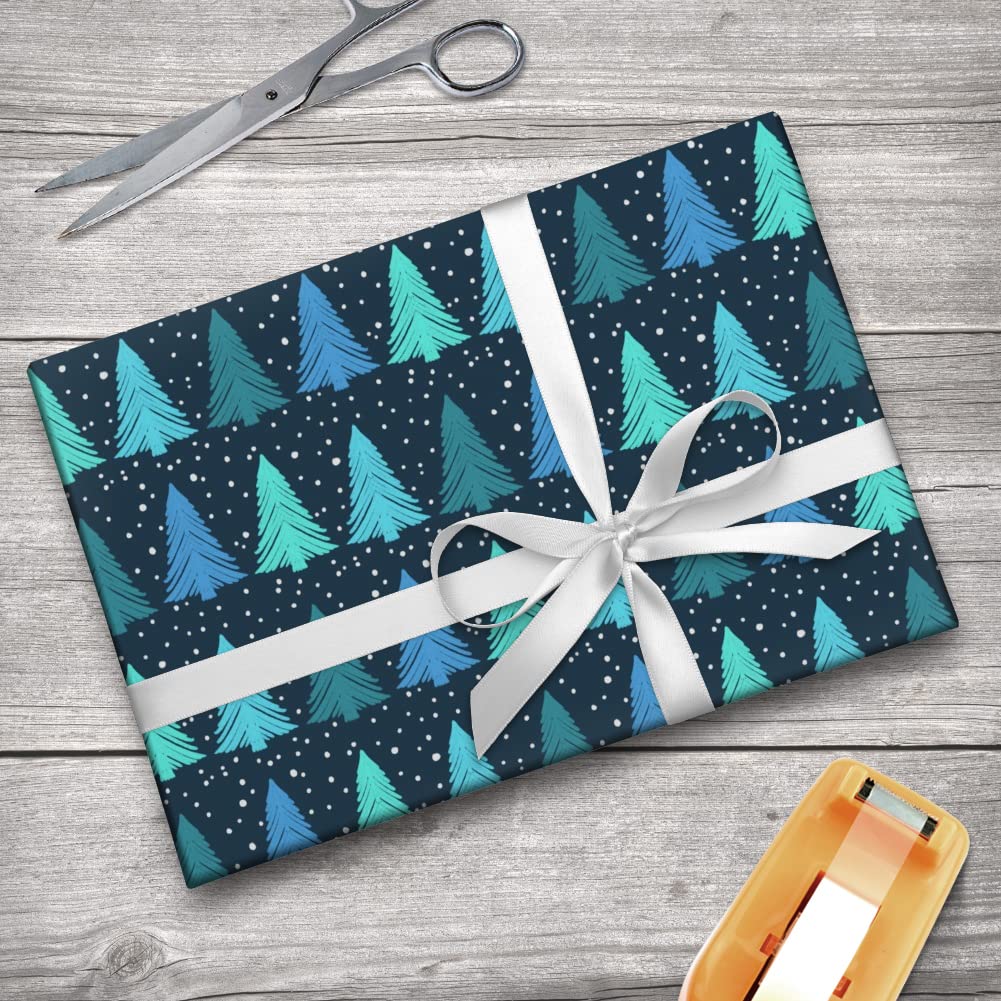 Christmas Snowy Trees Gift Wrap Paper Rolls - Festive Holiday Wrapping for Presents, Gifts & Decorations - Perfect for Christmas Presents, Party Favors & Home Decor