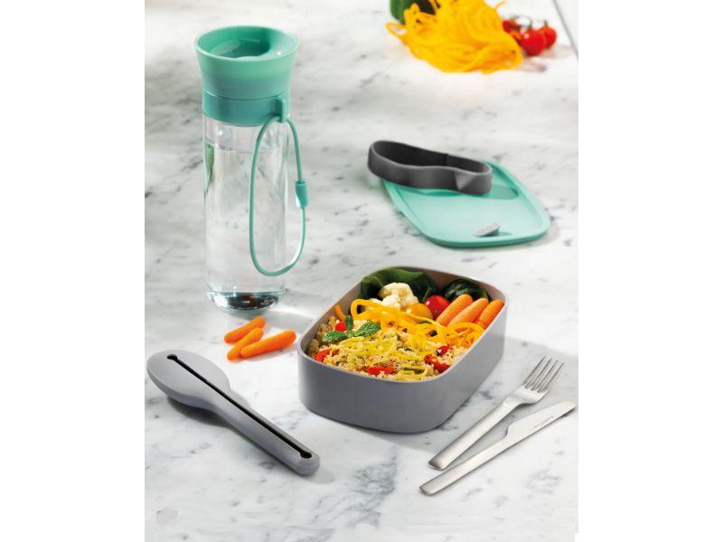 BergHOFF Leo 24oz Insulated Water Bottle with Bento Box & Stainless Steel Flatware Set - Eco-Friendly Lunch Kit for Work, School & Outdoor Activities - Green