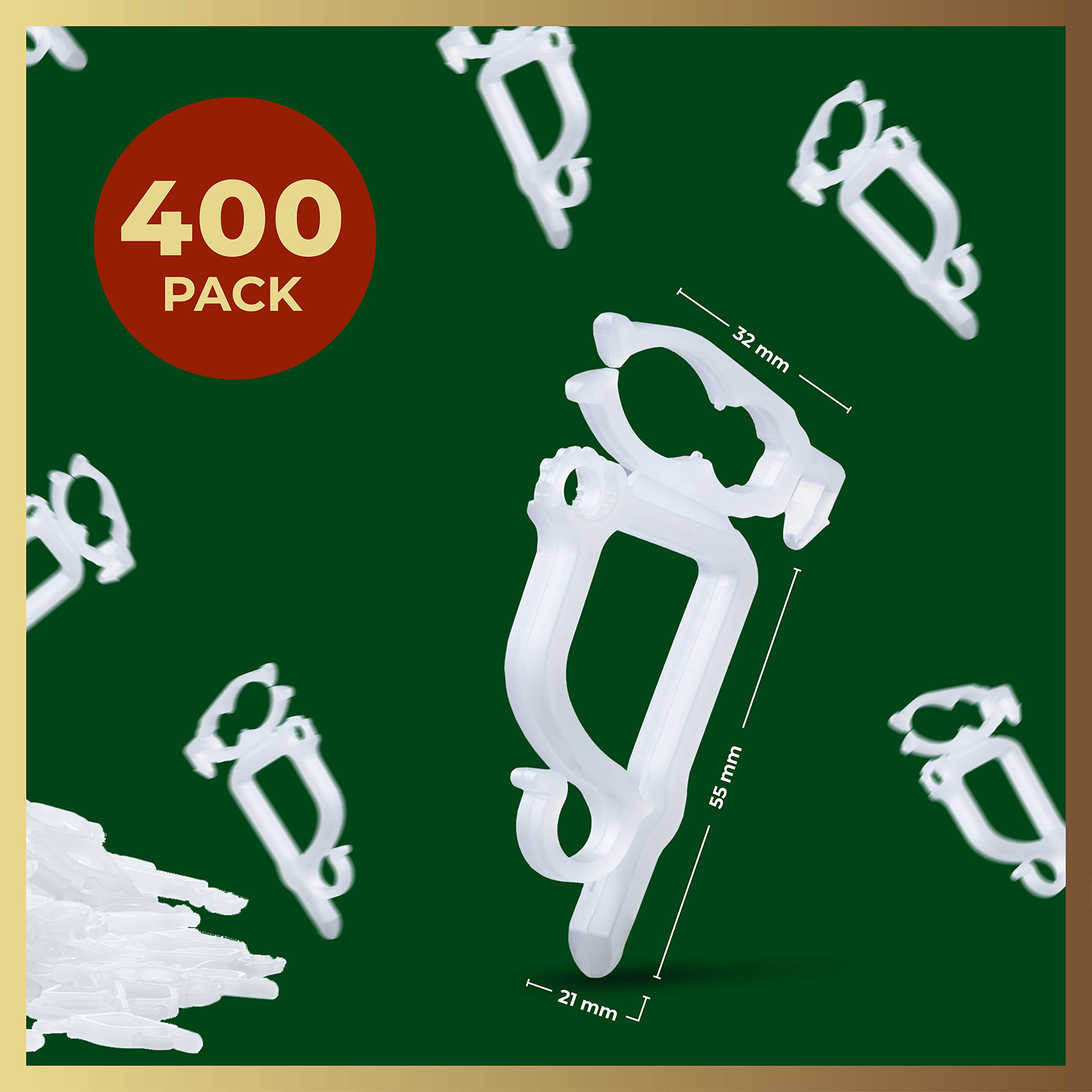 400-Pack All-Purpose Christmas Light Clips for Outdoor Holiday Decorations - Universal Fit for Mini, C6, C7, C9, Rope & Icicle Lights - Easy Shingle & Gutter Mounting (No Tools Needed) - Perfect for Roof, Fence & Window Decor - Made in USA