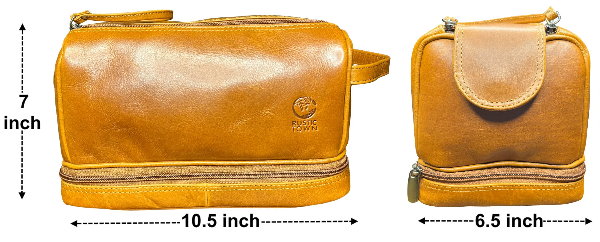 Premium Leather Toiletry Bag for Men & Women - Sam's Stylish Travel Dopp Kit in Cognac Brown - Perfect for Business Trips, Gym, Camping & Vacation Essentials