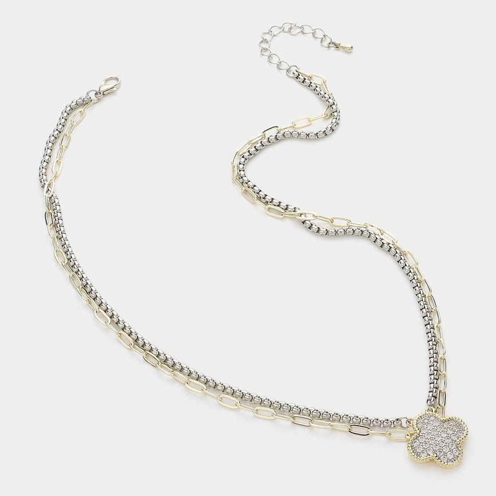 14K Gold Plated Cubic Zirconia Quatrefoil Pendant Necklace for Women - Elegant Layered Jewelry Gift for Birthday, Anniversary & Valentine's Day