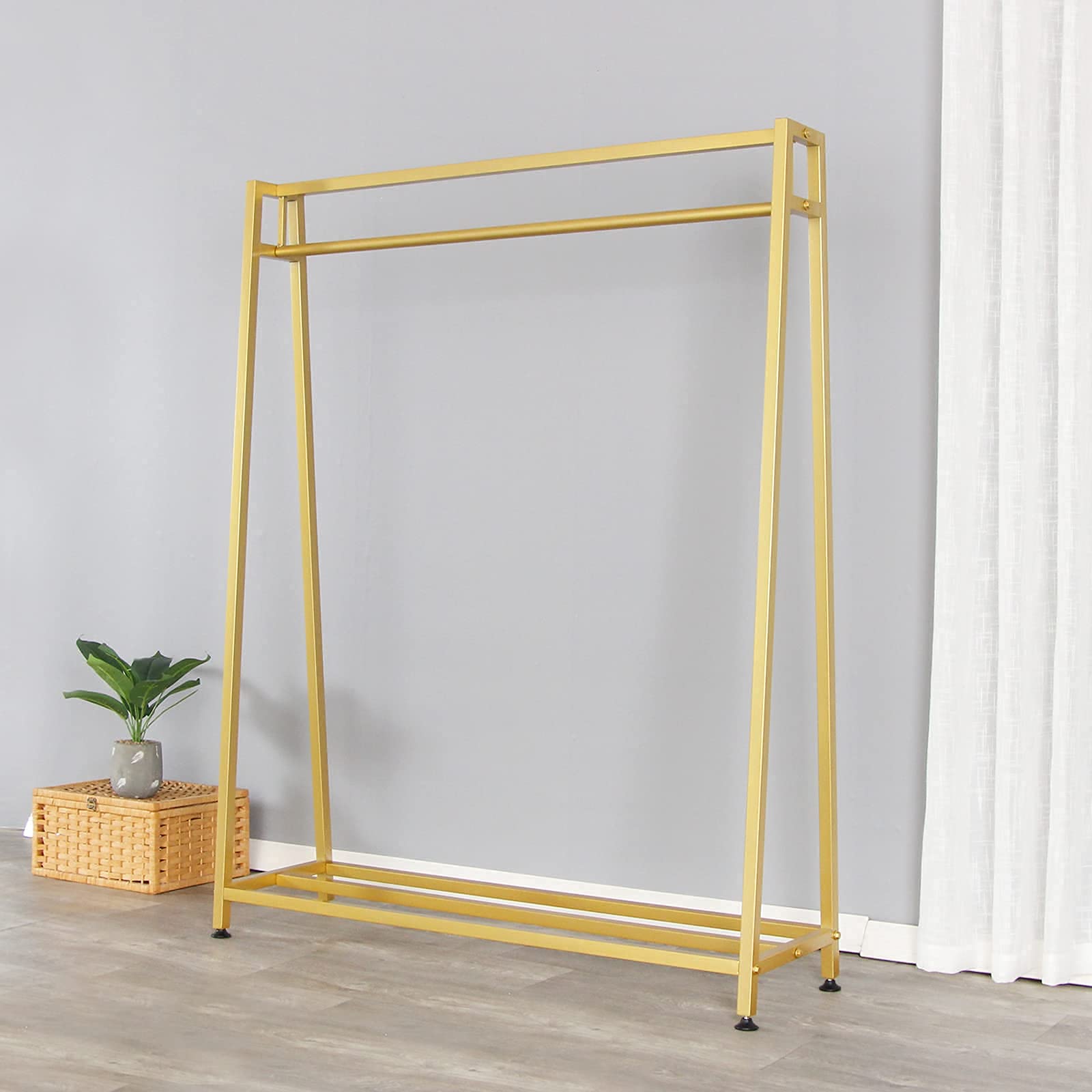 Premium Metal Garment Rack - Gold Clothes Hanging Stand for Boutiques & Home Use | Heavy-Duty Drying Rack for Clothes Storage & Display | Perfect for Retail Stores, Laundry Rooms & Walk-In Closets