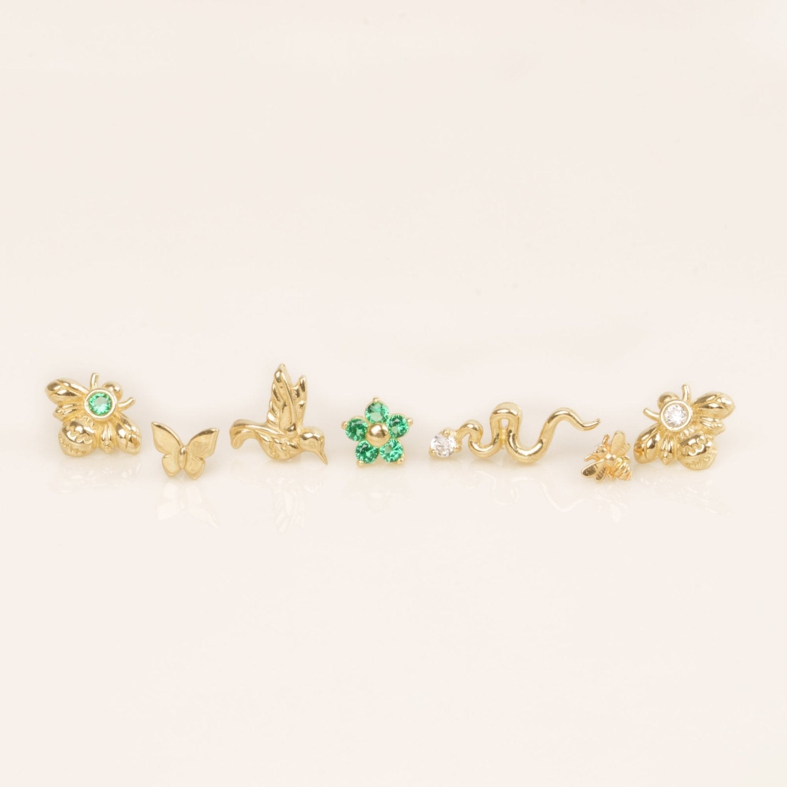 14K Yellow Gold Gemstone Snake Flat Back Stud Earrings - Elegant Jewelry for Women, Perfect for Parties, Weddings & Everyday Wear