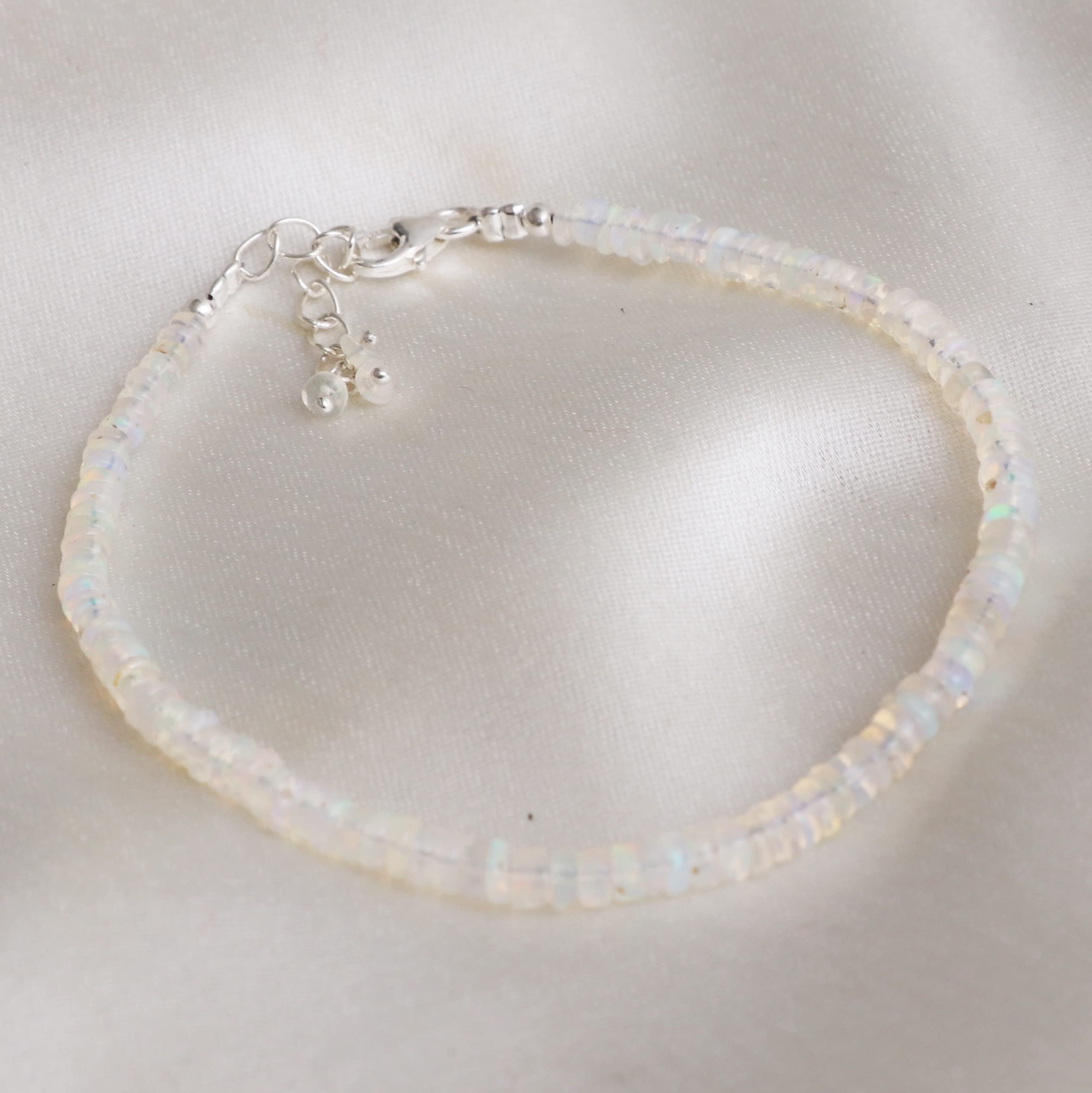 925 Sterling Silver Ethiopian Opal Beaded Adjustable Bracelet for Women - Natural Gemstone Dainty Jewelry, October Birthstone Gift - Perfect for Everyday Wear, Special Occasions & Birthday Presents