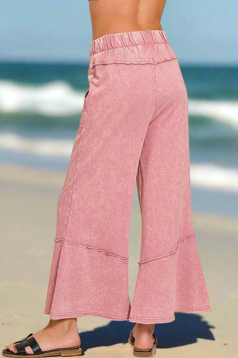 Lt Rose Flare Hem Boho Beach Pants with Pockets - Perfect for Summer Vacations, Music Festivals & Boho Chic Outfits
