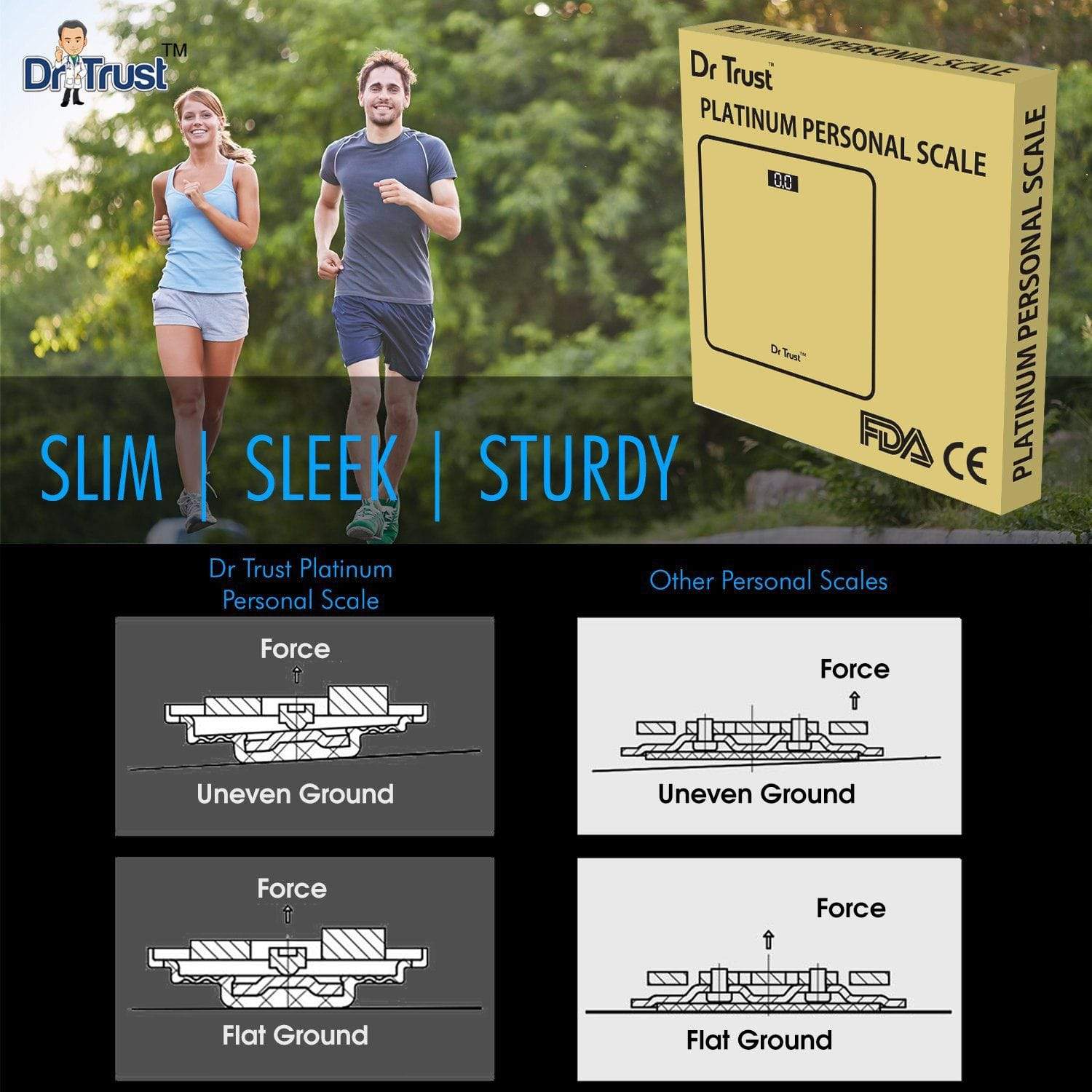Dr Trust USA Platinum Digital Bathroom Scale - Accurate Weight Measurement for Home, Gym & Health Tracking - Non-Rechargeable Battery Operated
