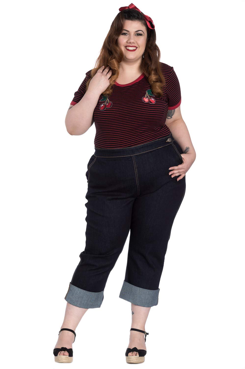 Hell Bunny Charlie High Waist Vintage Denim Jeans - 1950s Retro Capri Pants, 3/4 Length Pedal Pushers for Women | Perfect for Rockabilly Fashion, Pinup Style & Casual Vintage Outfits