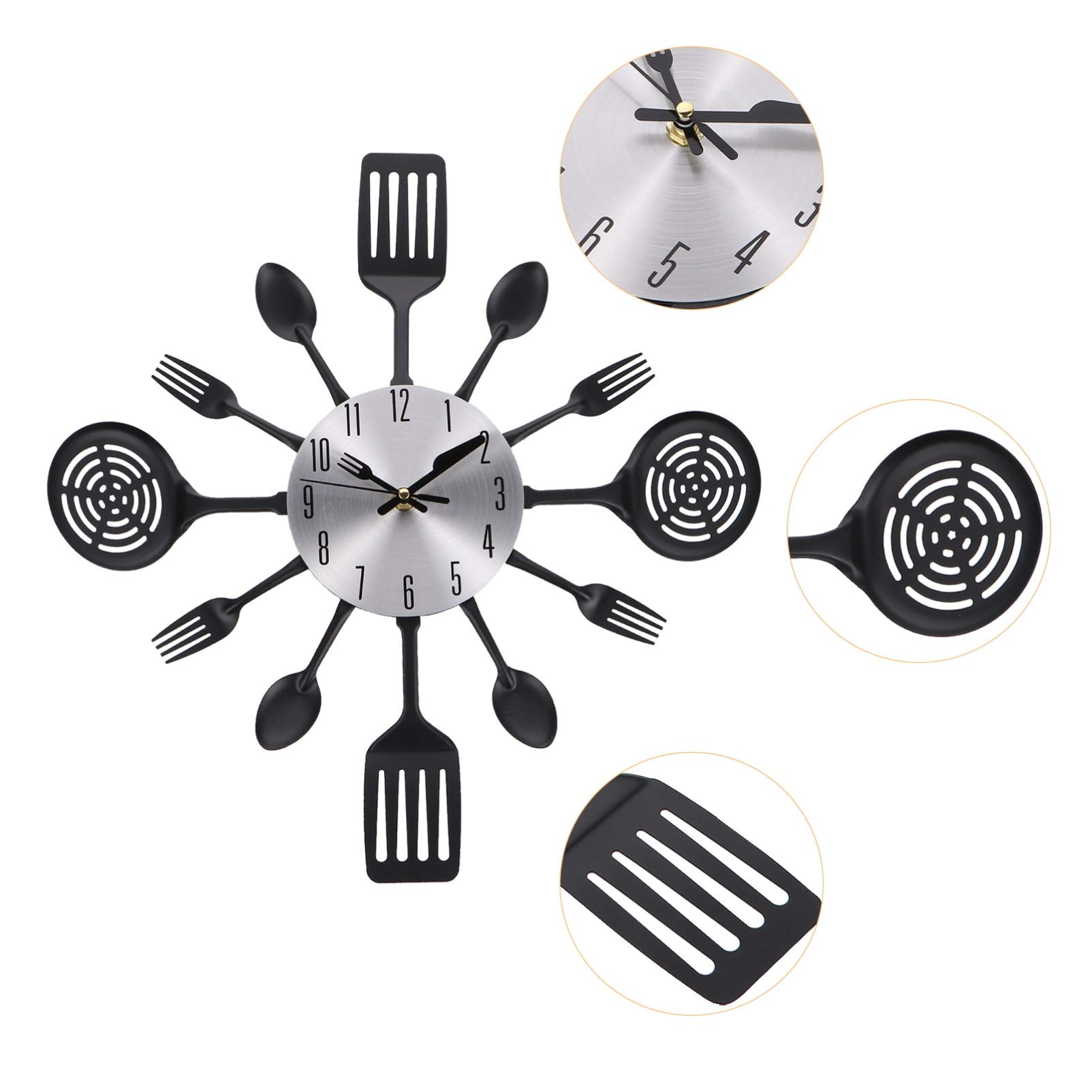 Rustic 3D Removable Kitchen Wall Clock with Forks and Spoons - Unique Cutlery Design for Home & Room Decoration - Perfect for Farmhouse, Dining Room, or Kitchen Wall Decor
