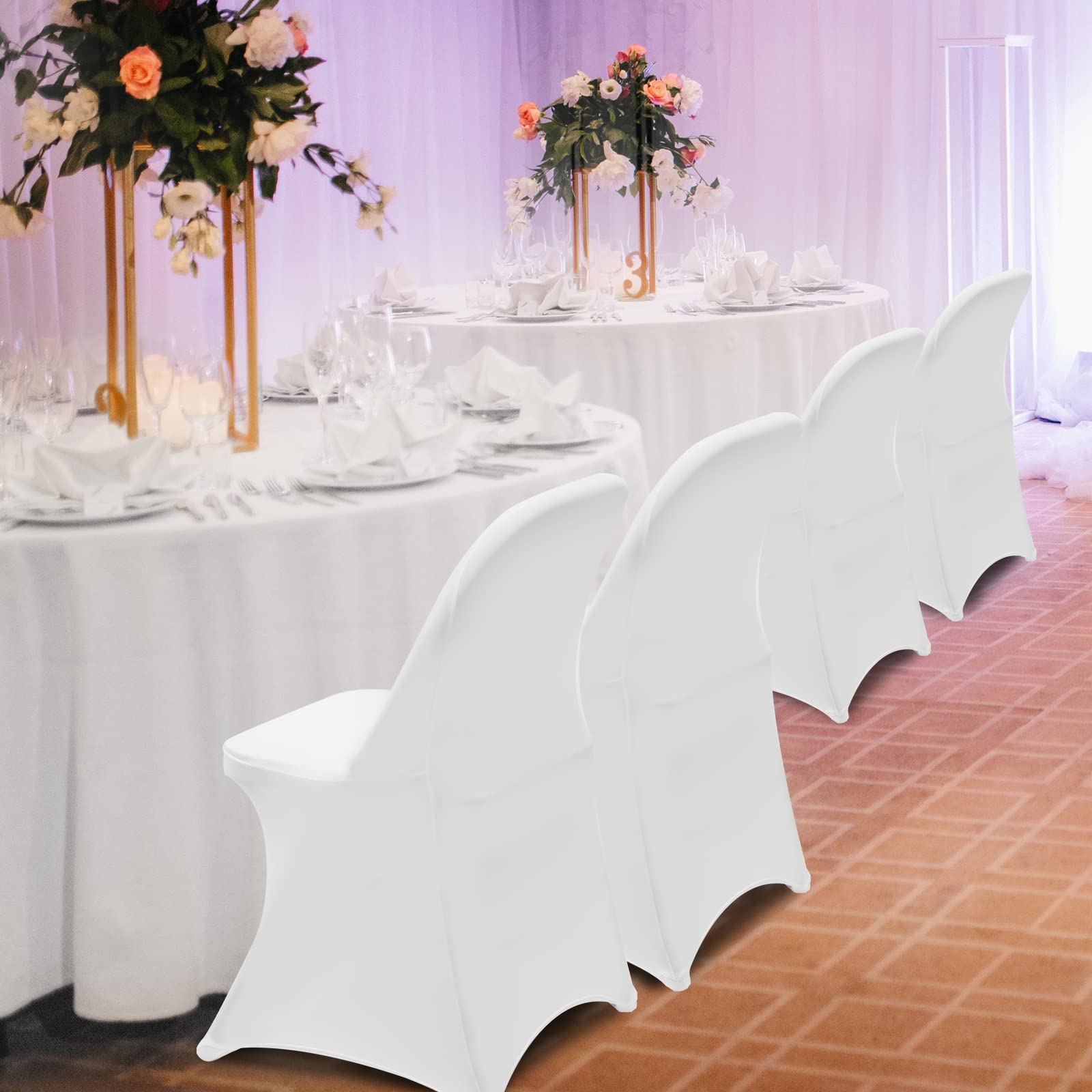 HAINARverS 10-Pack Stretch Spandex Washable Chair Covers for Wedding, Party, Banquet, Birthday & Conference - Elegant White Fabric Seat Covers Perfect for Indoor/Outdoor Events & Home Decor