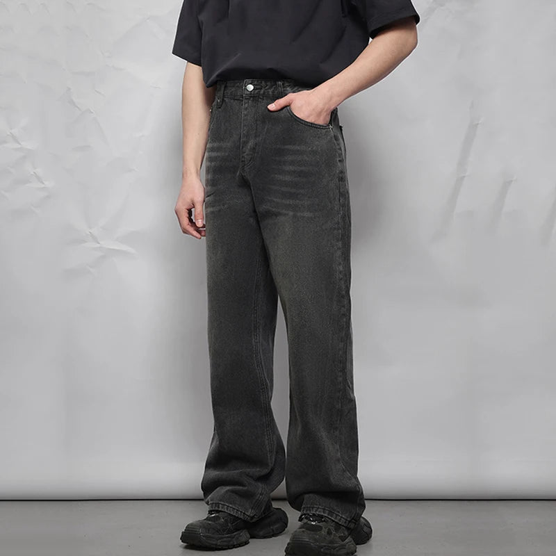 American Style Stretch Waist Jeans for Men - Loose Fit Straight Leg Wide Denim Pants - Summer Casual Fashion Trousers (9C6632) - Perfect for Outdoor Activities, Travel & Everyday Wear