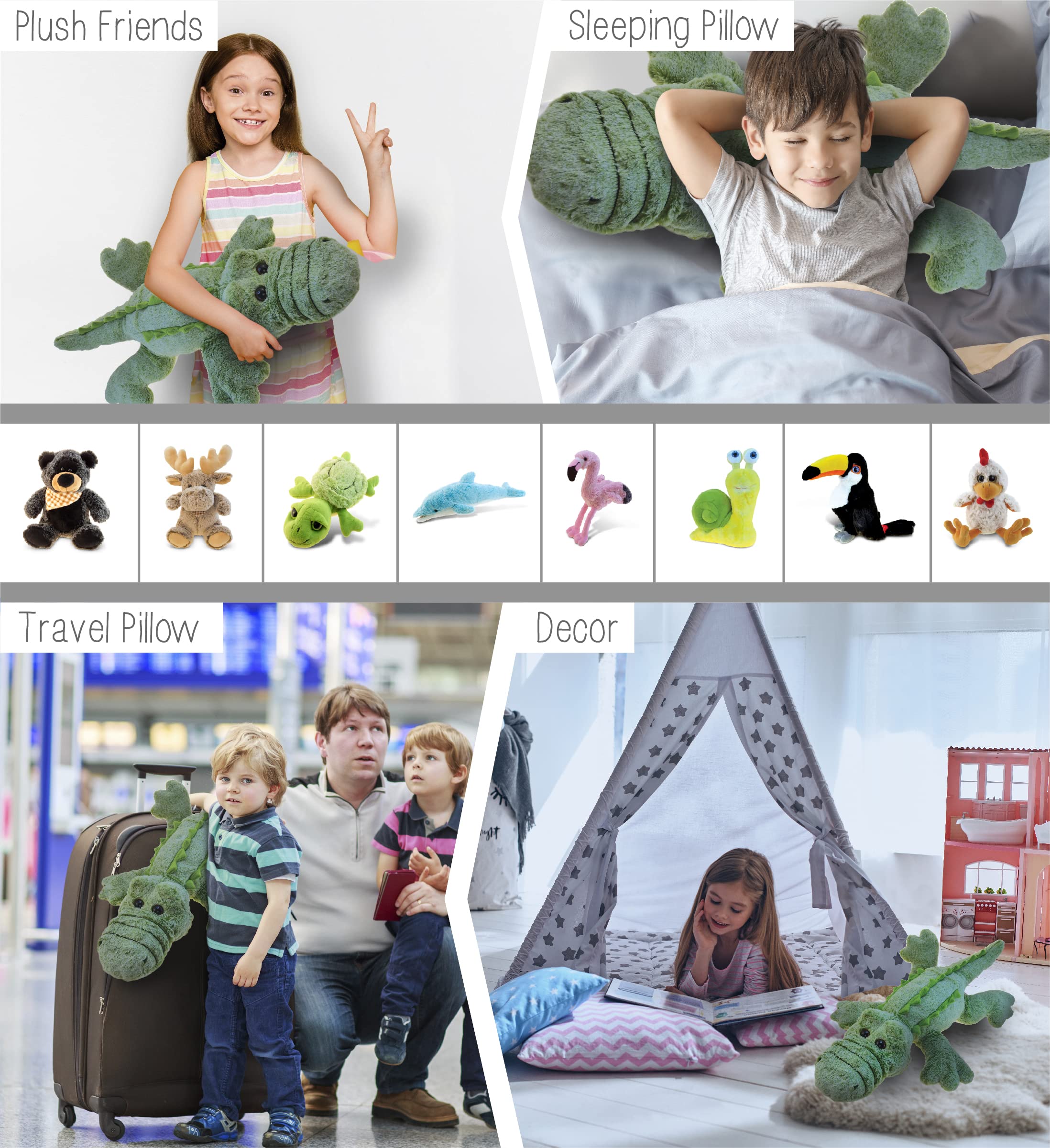 Puzzled DolliBu Super Soft Plush Alligator Stuffed Animal - 28 Inch Jumbo Hugging Pillow for Kids & Toddlers | Cozy Nap Buddy, Floor Cushion, Nursery Decor, Playroom Essential, Birthday Gift for Boys & Girls