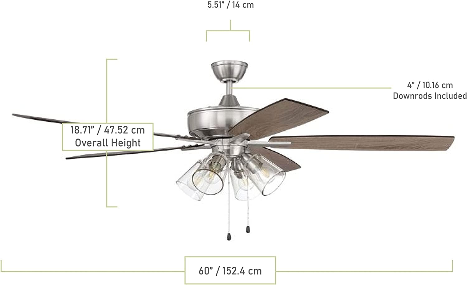 Craftmade S104BNK5-60DWGWN 60 Inch Indoor Ceiling Fan with LED Light Kit, 5 Reversible Driftwood/Grey Walnut Blades, Brushed Nickel Finish - Perfect for Living Room, Bedroom, or Patio Cooling and Lighting