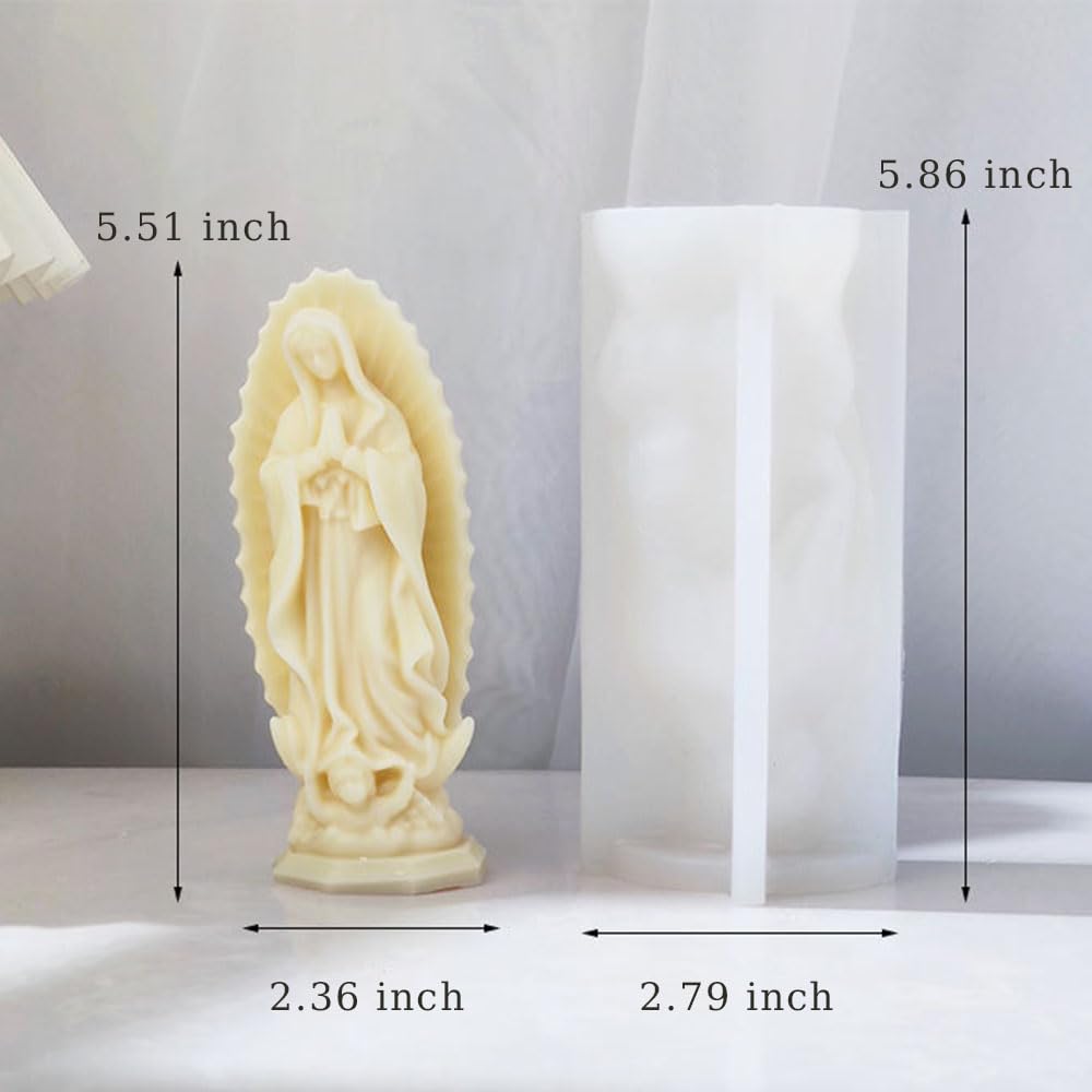 Virgin Mary Silicone Mold for Candle Making - Religious Virgin Mary Statue Candle Wax Mold, Resin, Concrete & Plaster Casting - DIY Home Decor & Church Altar Supplies