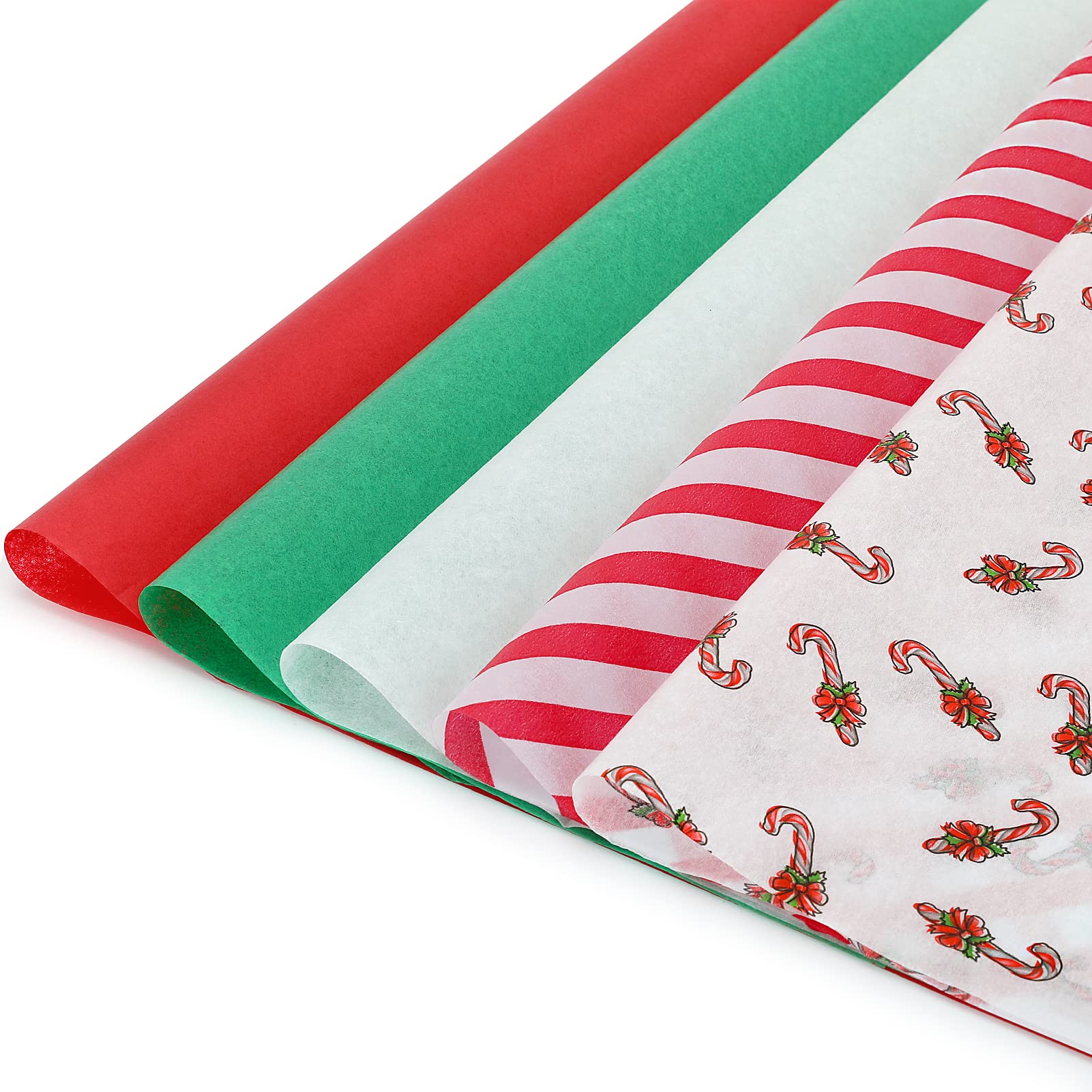 Bulk Christmas Tissue Paper - 120 Sheets Assorted Holiday Gift Wrapping Paper for Xmas Crafts, Red Green White Designs (Christmas Candy Canes) - Perfect for Gift Bags, Party Decorations & DIY Holiday Projects