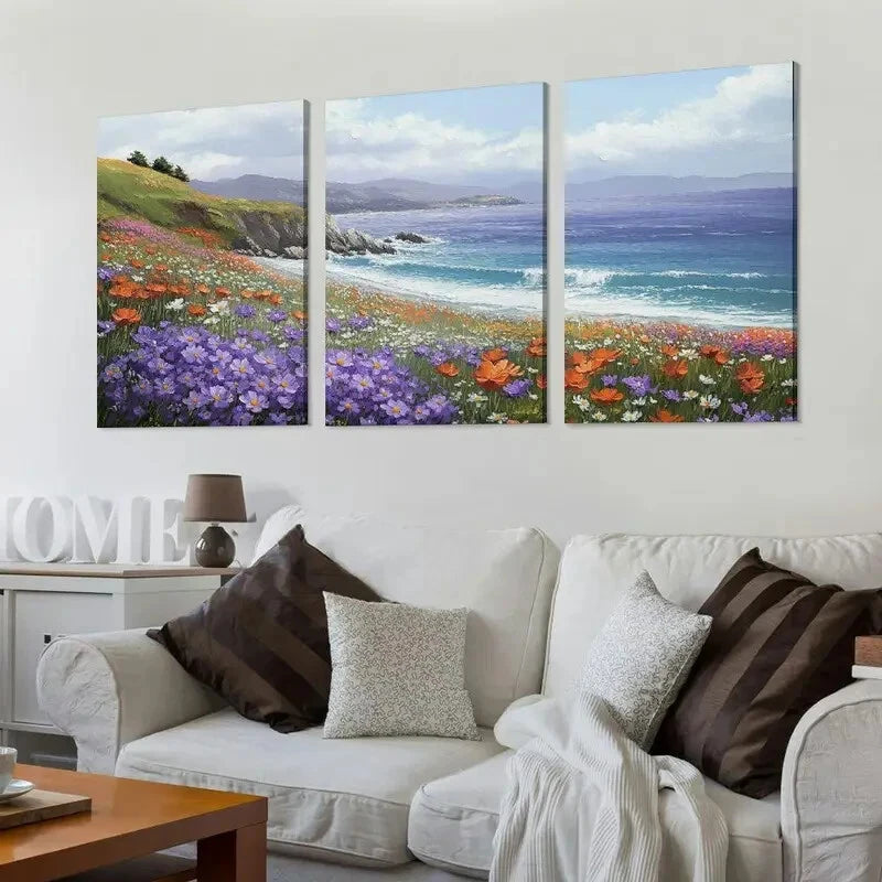 3-Piece Vibrant Daisy & Ocean Landscape Wall Art Set - Framed Canvas 40x60cm - High Quality Print - 100% Australian Made - Ready to Hang - Perfect for Living Room, Bedroom & Office Decor