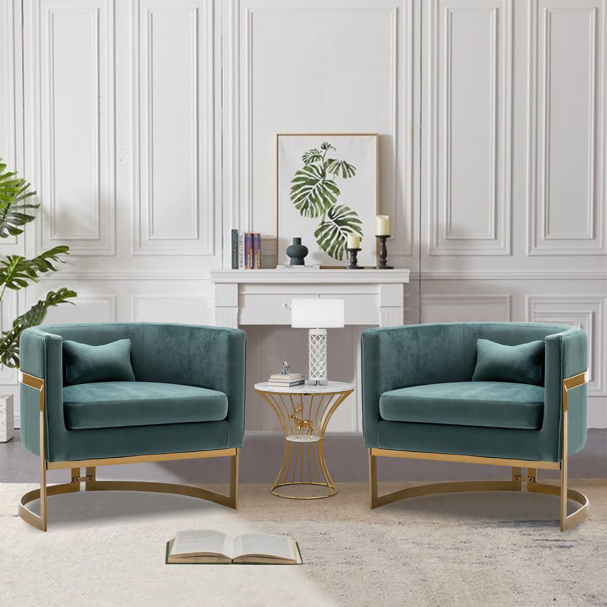 Velvet Accent Chair with Gold Legs - Modern Upholstered Armchair for Living Room, Bedroom & Office - Lake Blue Barrel Chair for Cozy Seating & Stylish Home Decor