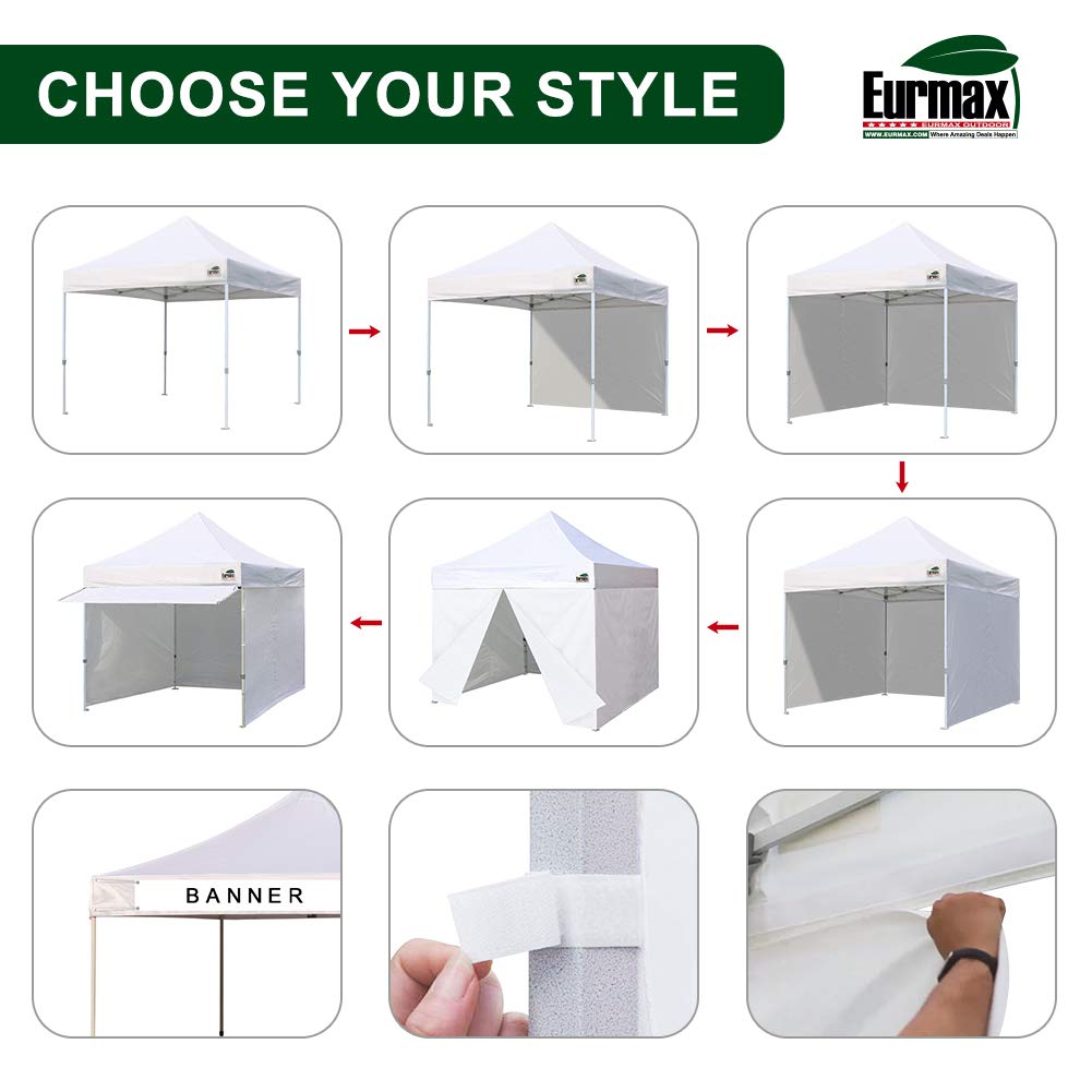 Eurmax USA 10x10 Commercial Pop Up Canopy Tent - Heavy Duty Outdoor Party Canopy with 4 Removable Zippered Sidewalls, Roller Bag, 4 Sand Bags & 24 Sq Ft Extended Awning (Beige) | Perfect for Backyard BBQs, Farmers Markets, Beach Outings & Outdoor Events