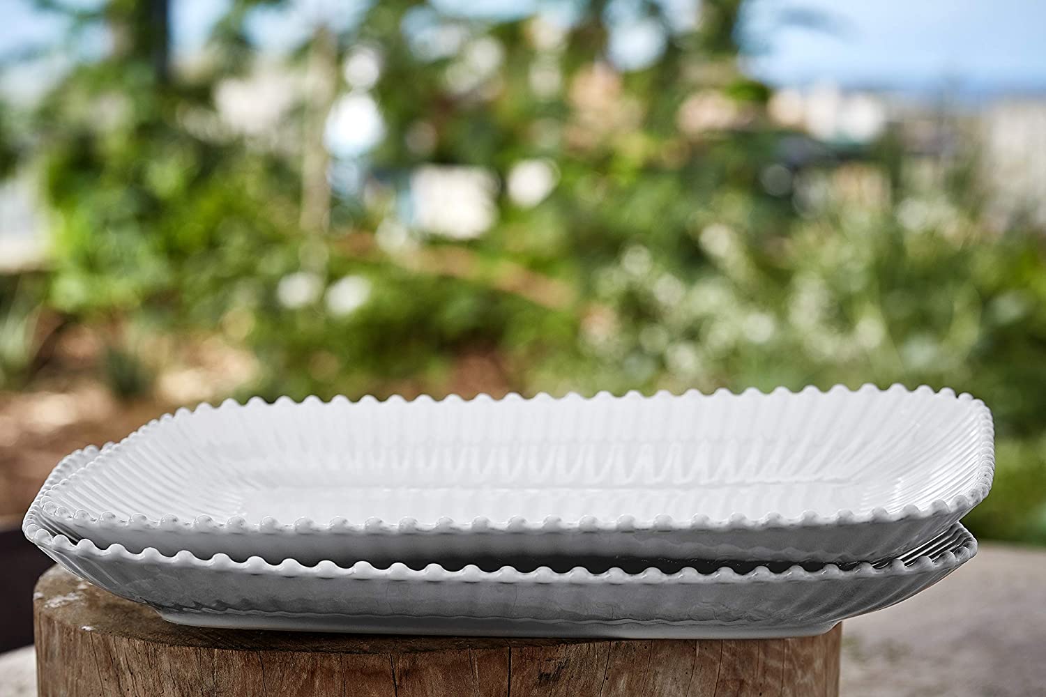 COSTA NOVA Pearl Collection 15.5x11 Inch White Ceramic Rectangular Serving Platter - Elegant Stoneware Dish for Holiday Dinners, Party Appetizers & Home Decor