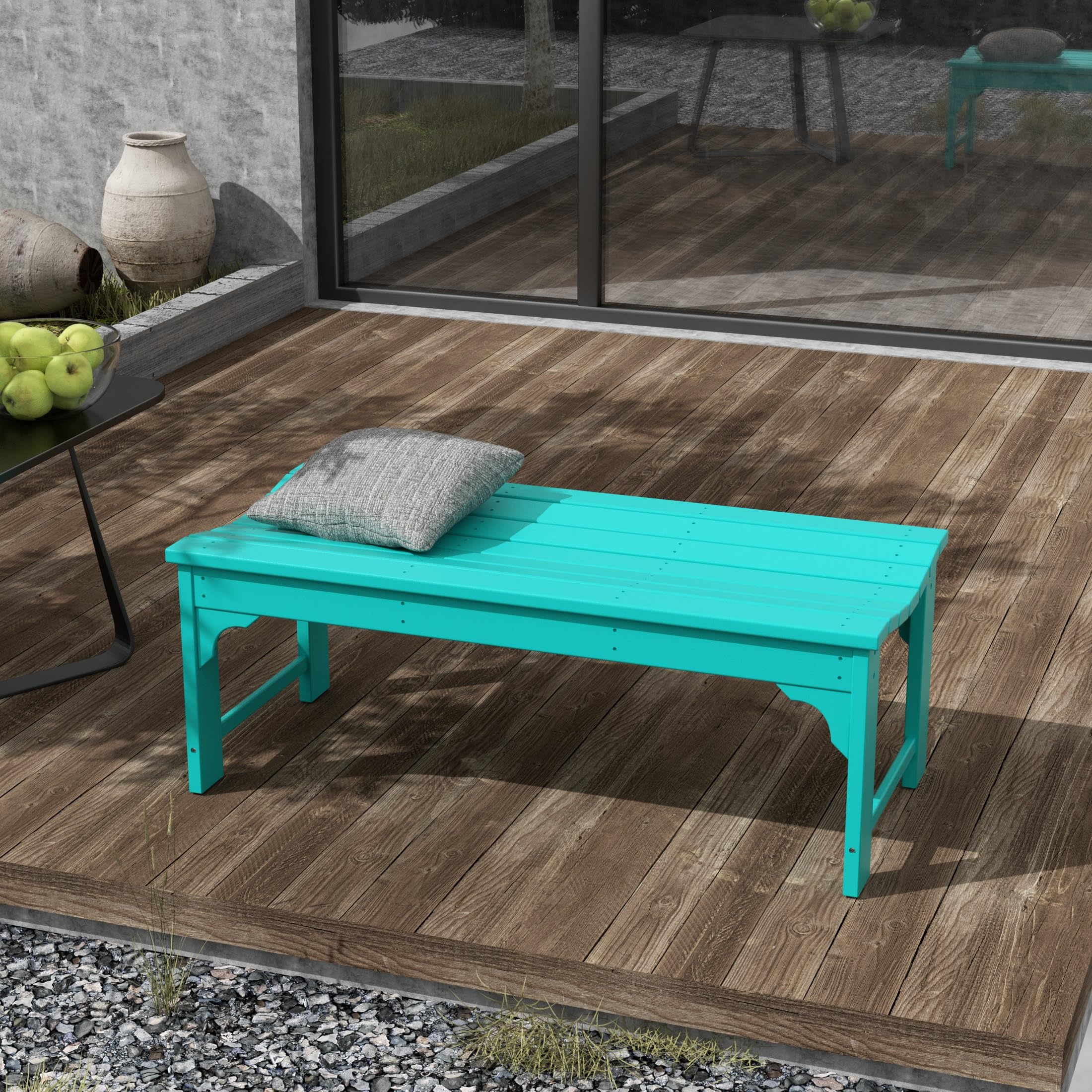 WestinTrends Malibu Outdoor Bench - All Weather Resistant Poly Lumber Backless Patio Garden Bench - Comfortable Adirondack Style Curved Seat in Turquoise - Perfect for Poolside, Garden, Deck and Outdoor Relaxation