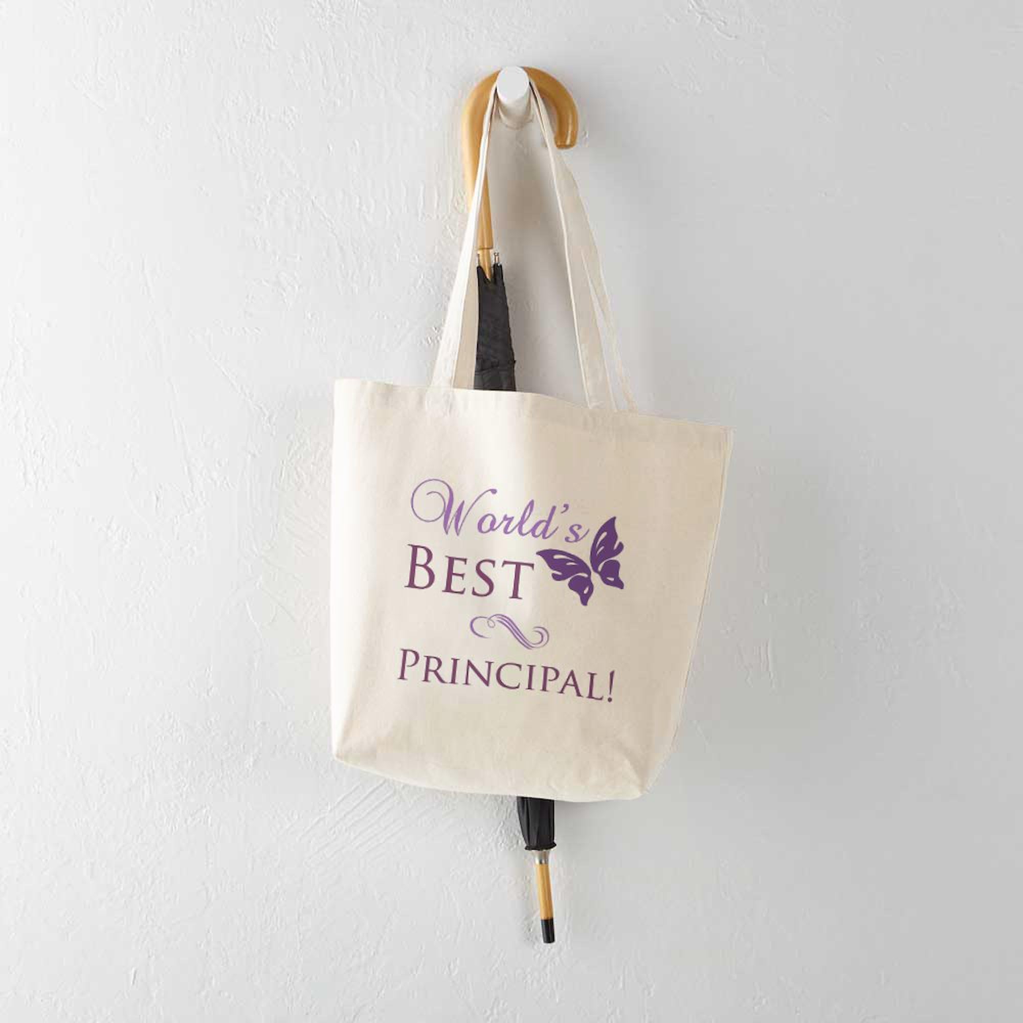 World's Best Principal Tote Bag - Natural Canvas Reusable Shopping Bag for Teachers, School Staff & Educators - Perfect for School Events, Teacher Appreciation Gifts & Everyday Use
