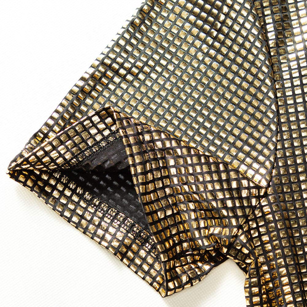 WULFUL Men's Disco Shirt with Sequins - 70s Style Short Sleeve Button Down Party Shirt for Costume, Nightclub, and Retro Theme Events