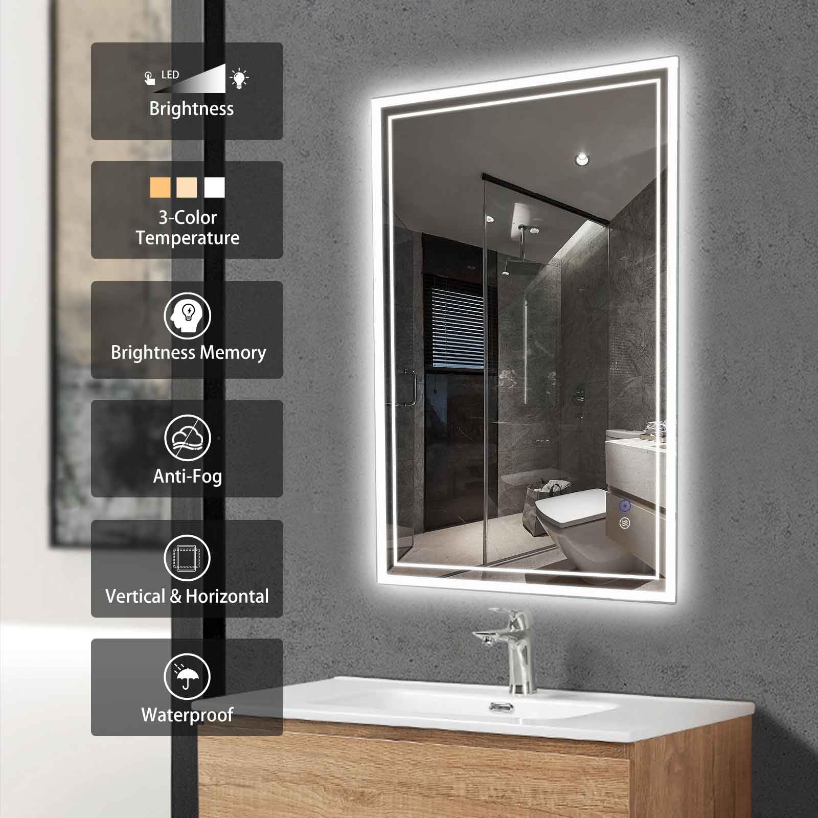 60x36 Inch LED Bathroom Mirror with Anti-Fog & Dimmable Backlit Lighting - 3 Color Temperatures, CRI>90, Memory Function, Shatter-Proof, ETL Certified - Perfect for Modern Vanity, Spa-Like Bathroom & Makeup Application