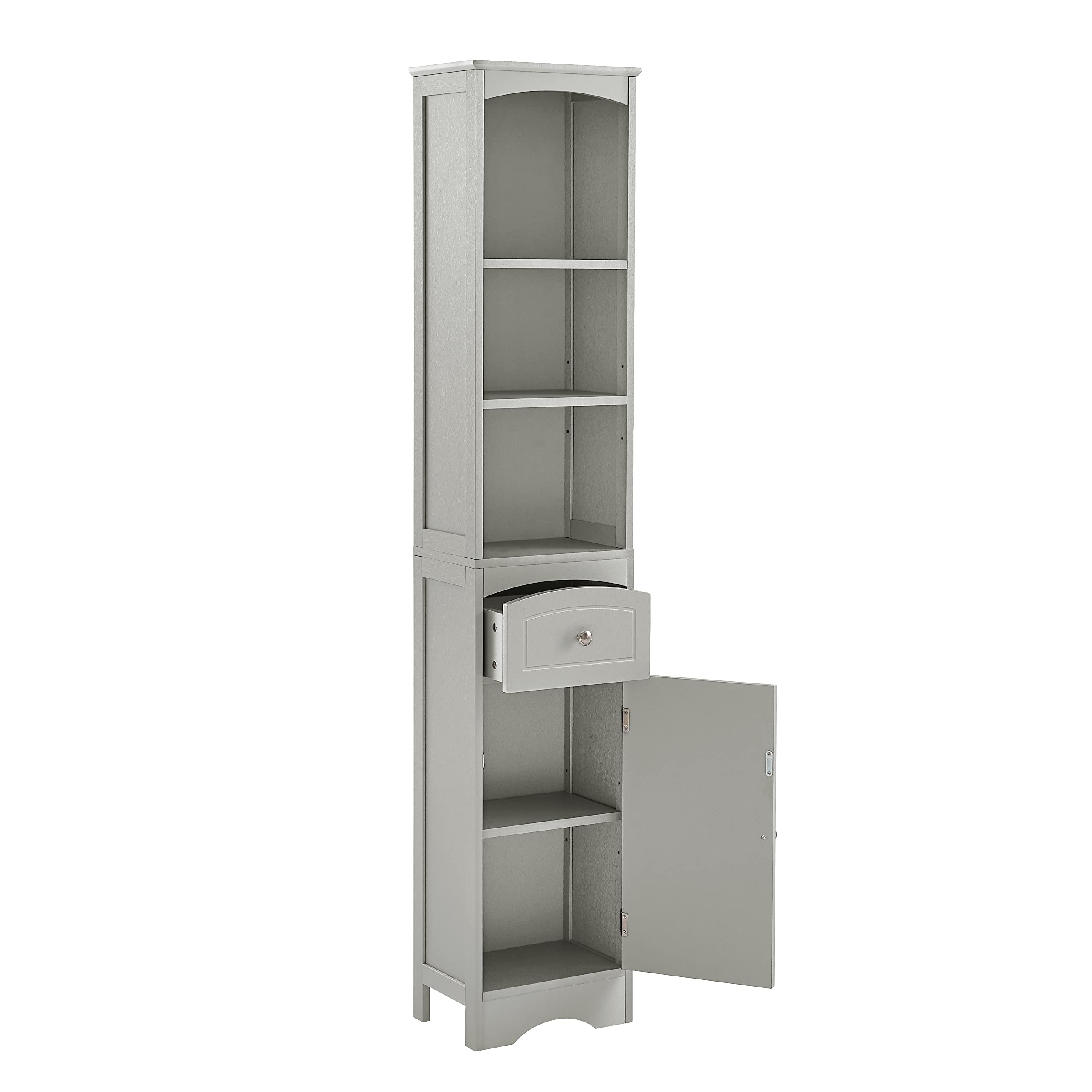 Freestanding Bathroom Storage Cabinet with Doors, Drawer & Shelves - Slim Narrow Linen Tower Organizer for Towels & Toiletries (Grey) - Perfect for Small Bathrooms, Apartments & Powder Rooms