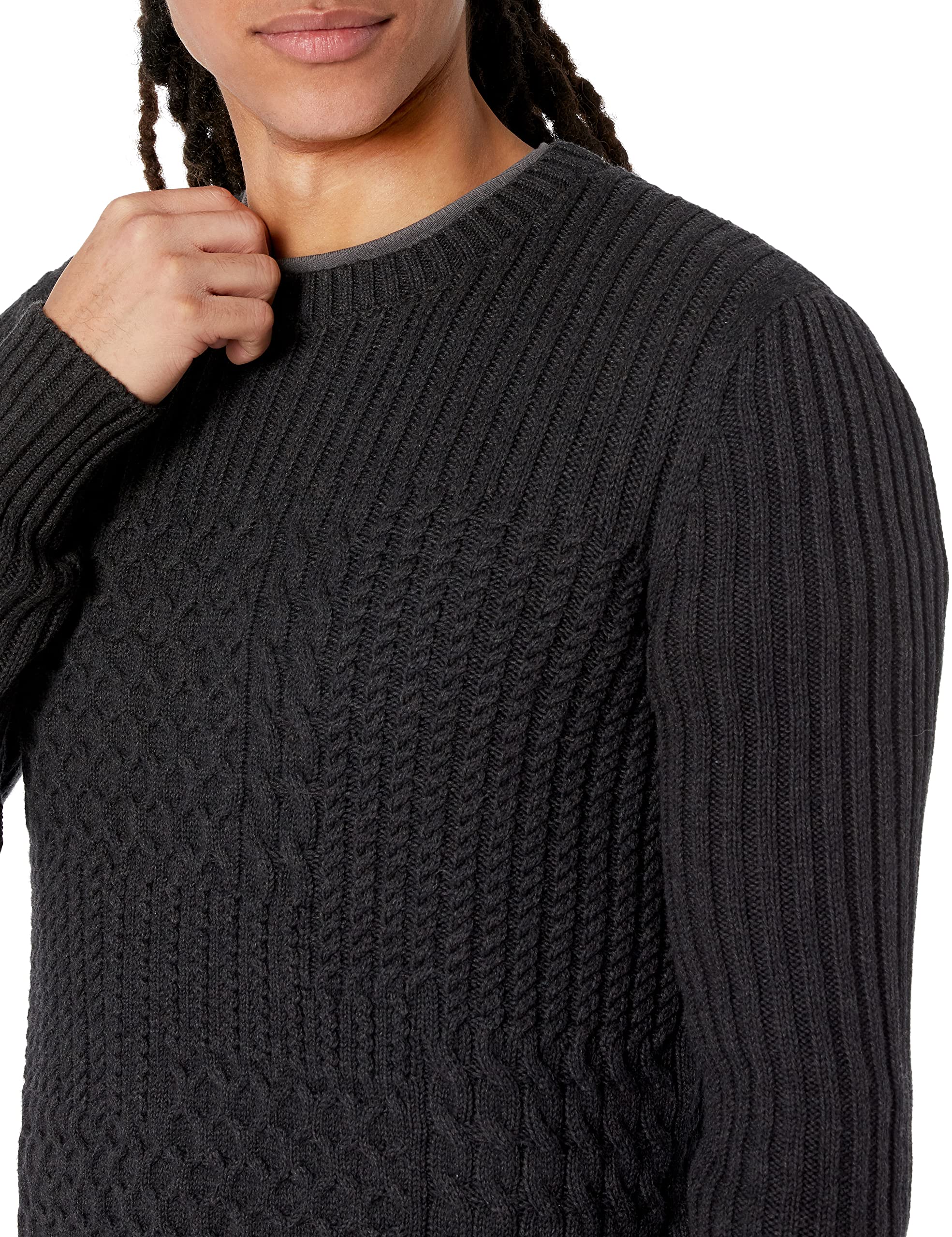 Men's 3D Mixed Cable Knit Pullover Sweater - Warm Winter Casual Wear for Office & Outdoor Activities