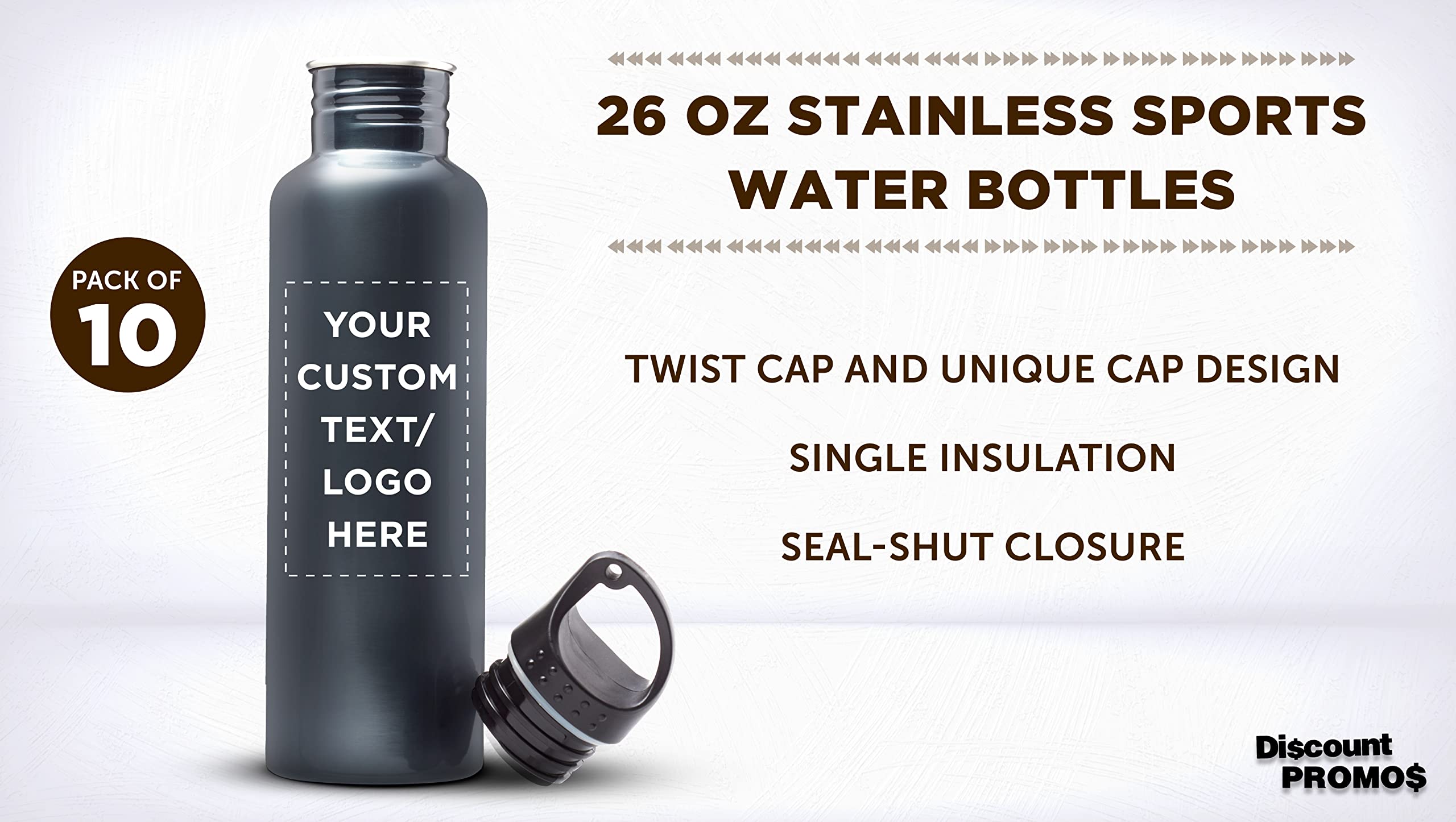 Custom Stainless Steel Water Bottles 26oz (Set of 10) - Personalized Bulk Pack, Reusable & Leak Proof - Ideal for Gym, Hiking, Camping, Outdoor Sports - Eco-Friendly Grey Water Bottles - Perfect for Office, School, Travel and Everyday Hydration