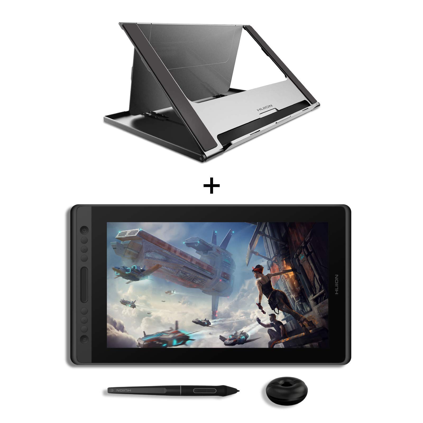 HUION KAMVAS Pro 16 Drawing Tablet with Screen - 15.6 Inch Graphic Monitor with Full Laminated Anti-Glare Glass, 6 Customizable Shortcut Keys & Adjustable Stand - Digital Art Tablet for Artists, Designers, Illustrators - Perfect for Digital Painting, Animation, Photo Editing on Windows/Mac/Linux