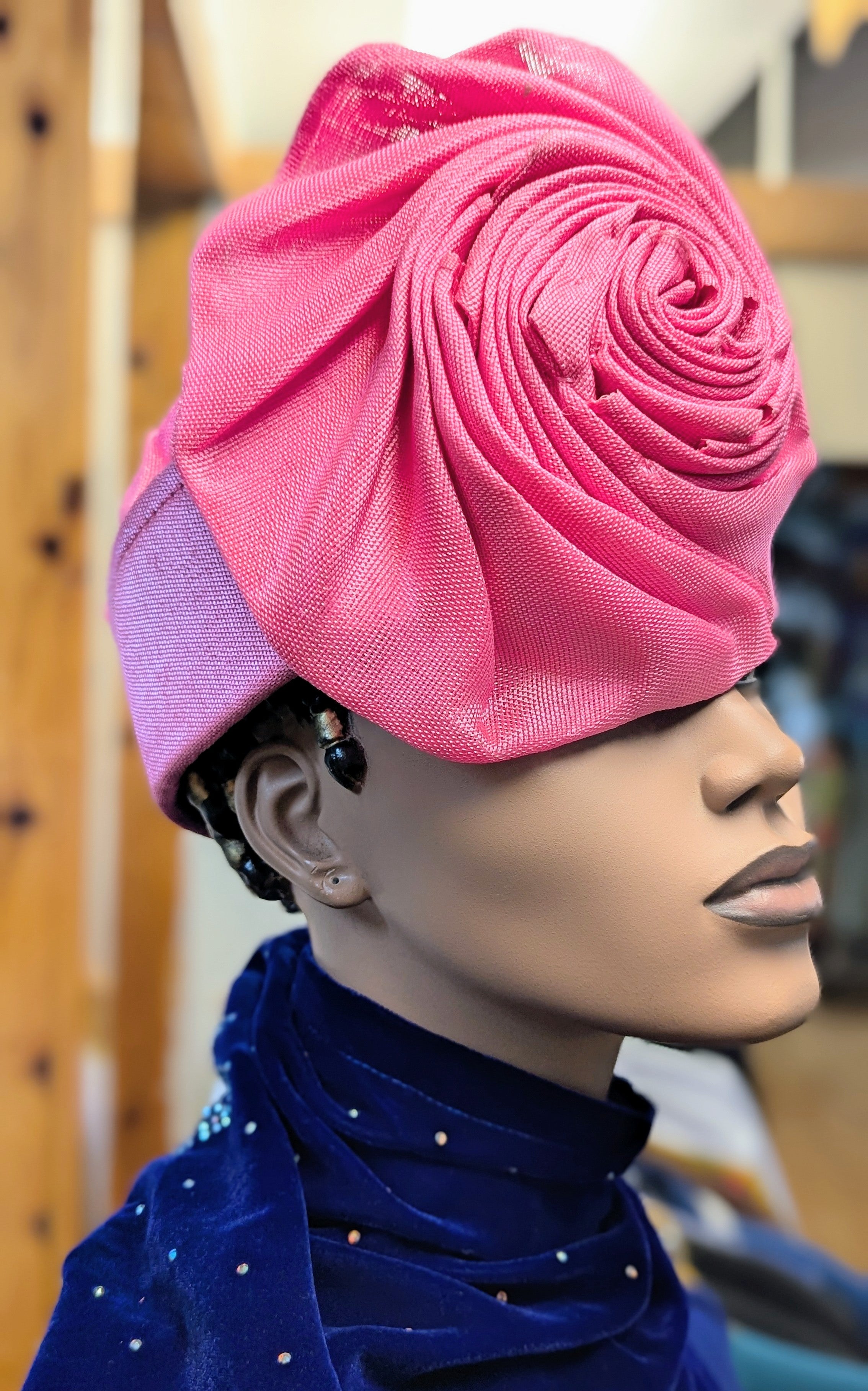 Dupsie's Emem Aso Oke Autogele Ready Gele - African Pre-Tied Crown Head Wrap Hat for Women - Elegant Traditional Headpiece for Weddings, Parties & Special Occasions (DPAGBPR32)