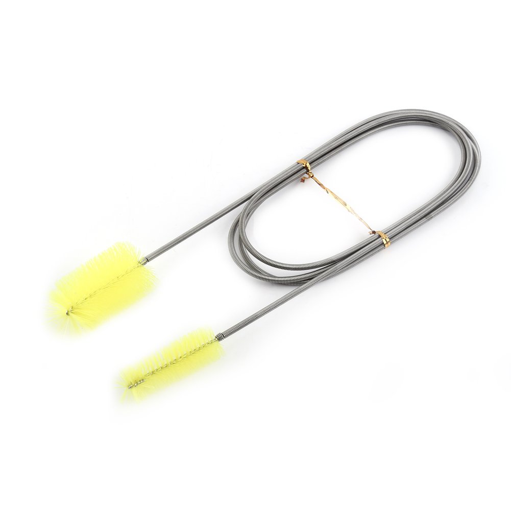Flexible Double Tube Cleaning Brush for Water Pipes - Spring Fish Tank Brush, Durable Tube Cleaner with Long Handle (Yellow) - Perfect for Aquariums, Home Plumbing & Kitchen Sink Maintenance