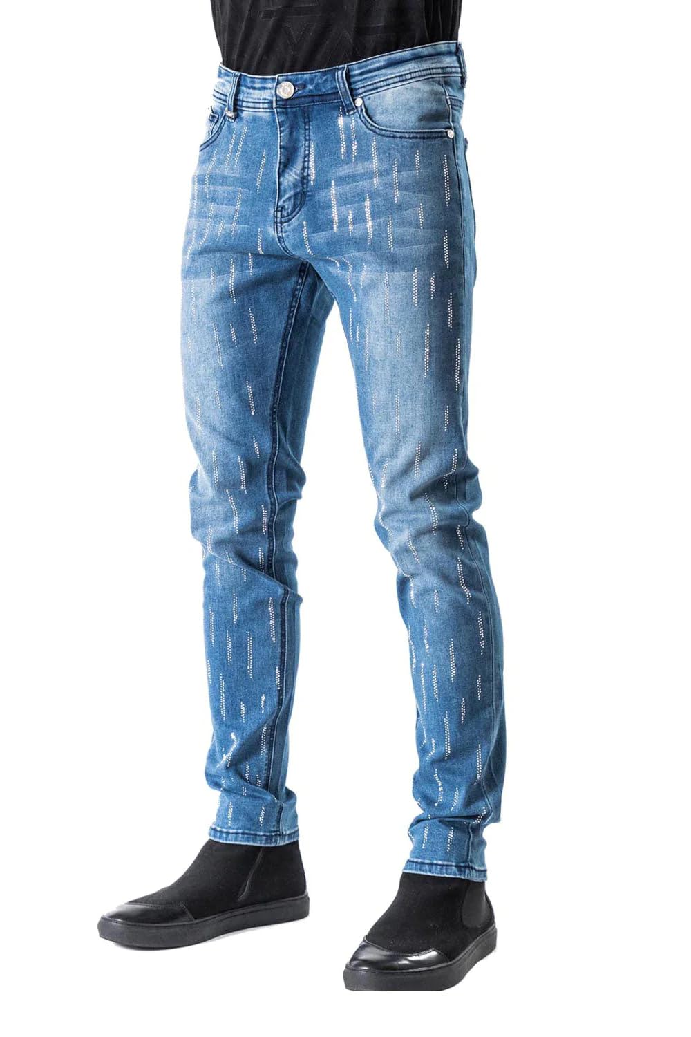 Barabas Men's Rhinestone Slim Fit Stretch Denim Jeans SN8886-1 - Stylish & Comfortable for Casual Wear, Night Out & Date Night
