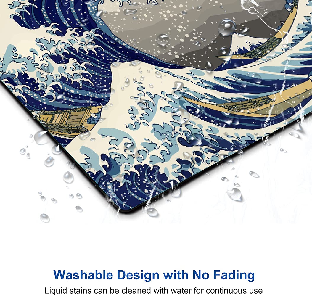 Japanese Wave Design Mouse Pad - Non-Slip Rubber Base, Waterproof Office Desk Mat for Laptop & Computer (9.5